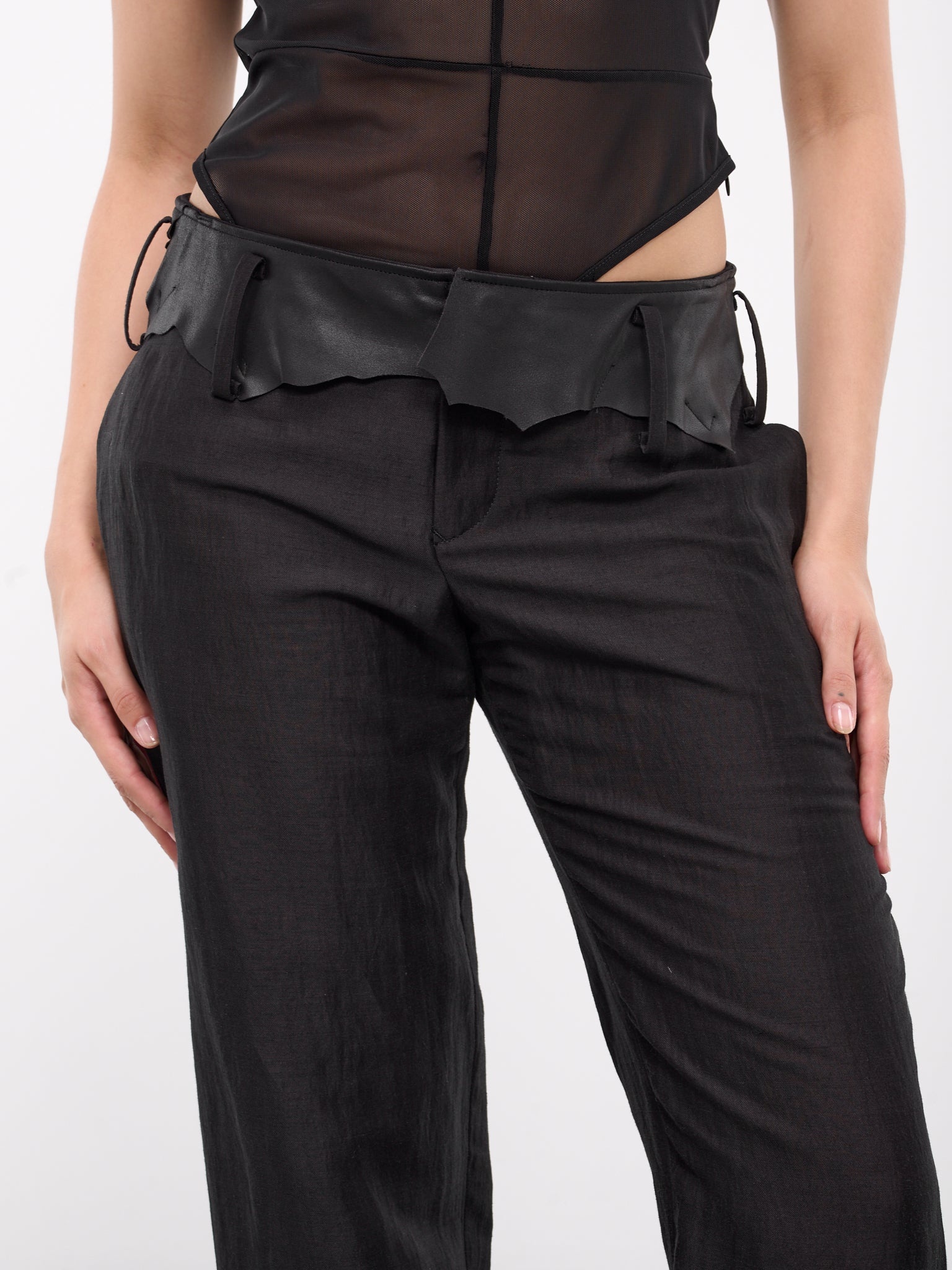 Gabardine Leather Detail Pants - 5