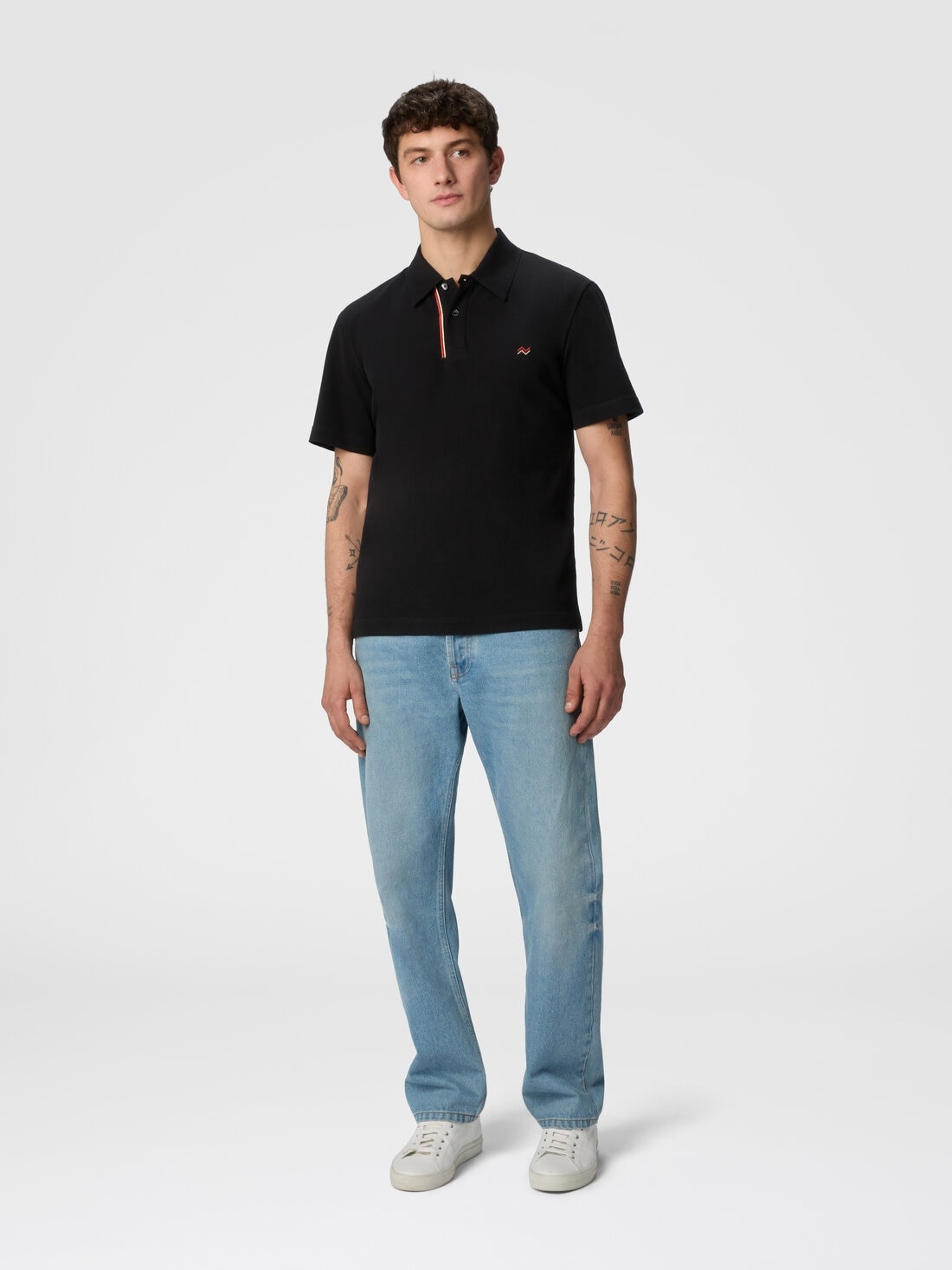 Solid color cotton piqué polo shirt with zigzag embroidery and contrasting detail - 2
