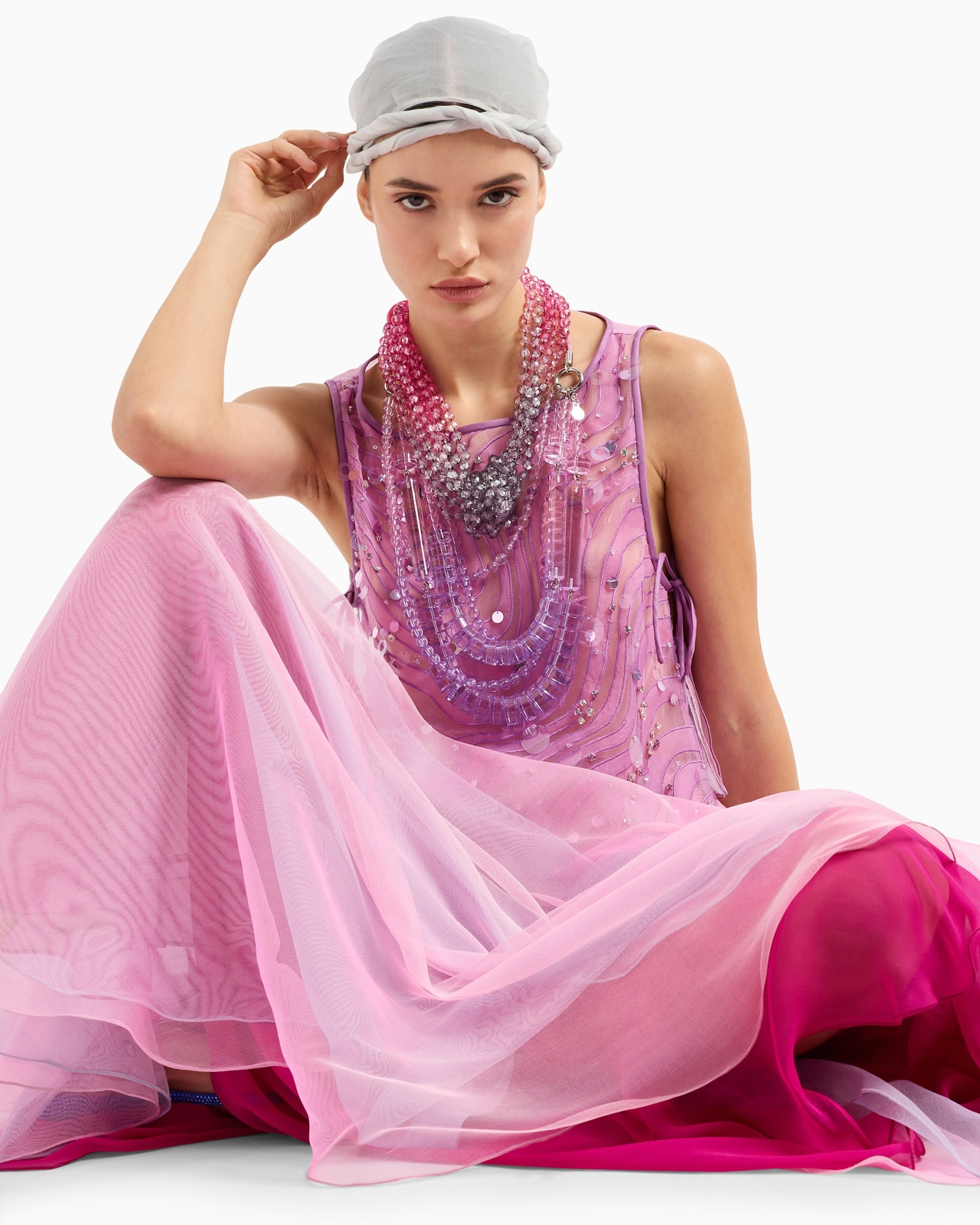 Silk organza top with embroidery and sequins in a sand dune motif - 5