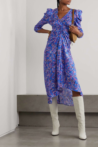 Isabel Marant Ruched printed satin-jacquard midi dress outlook