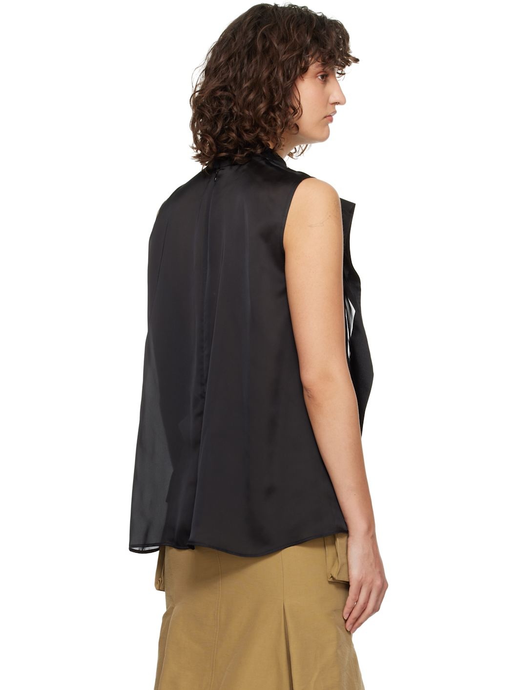 Black Satin & Chiffon Blouse - 3