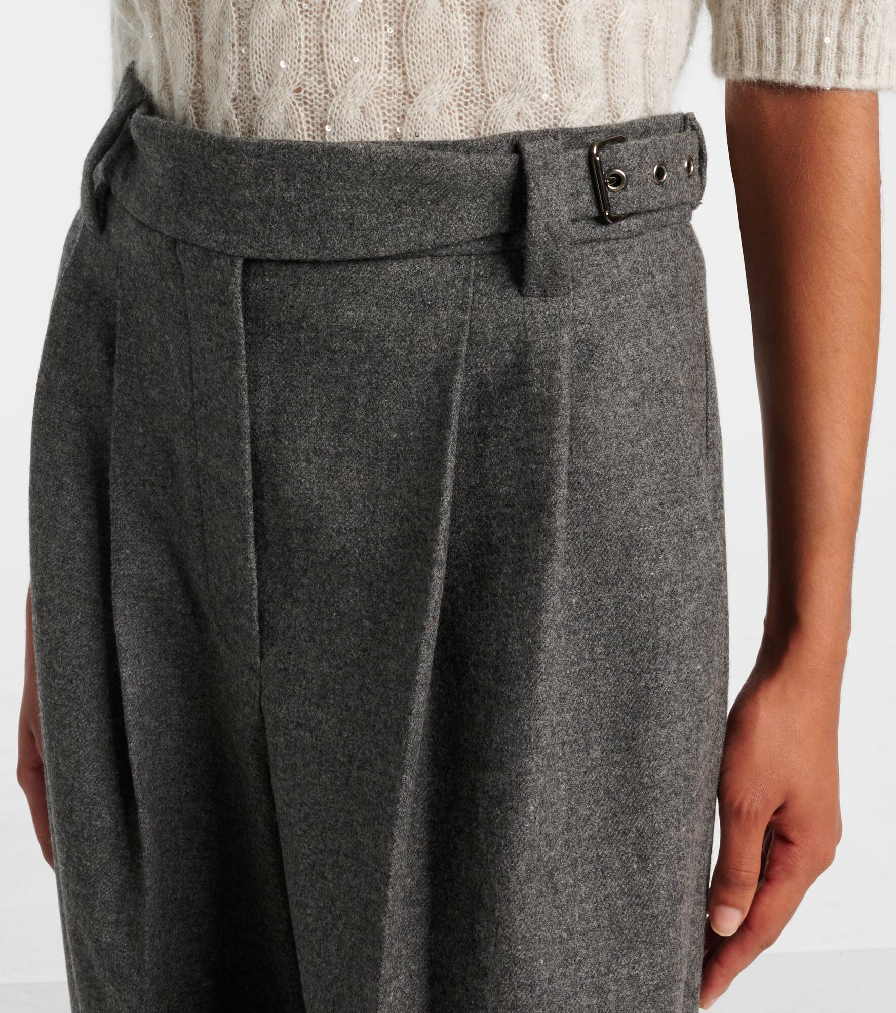 Pleated wool and cashmere wide-leg pants - 4