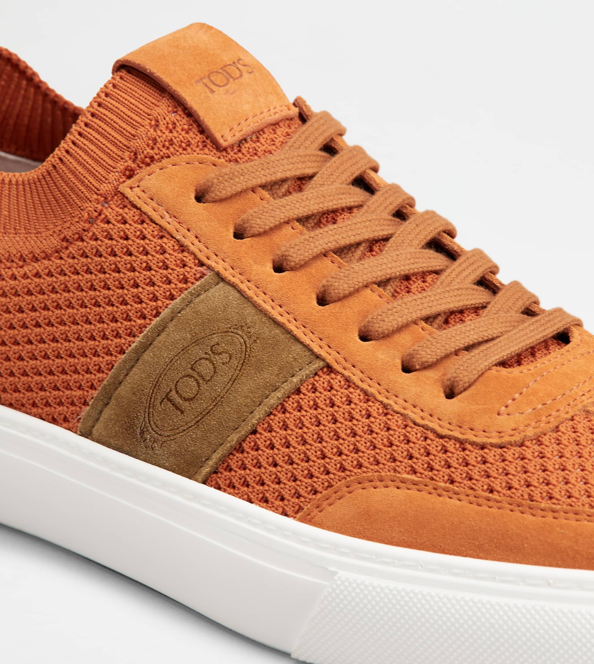 TOD'S SNEAKERS IN FABRIC AND SUEDE - ORANGE, BROWN - 4
