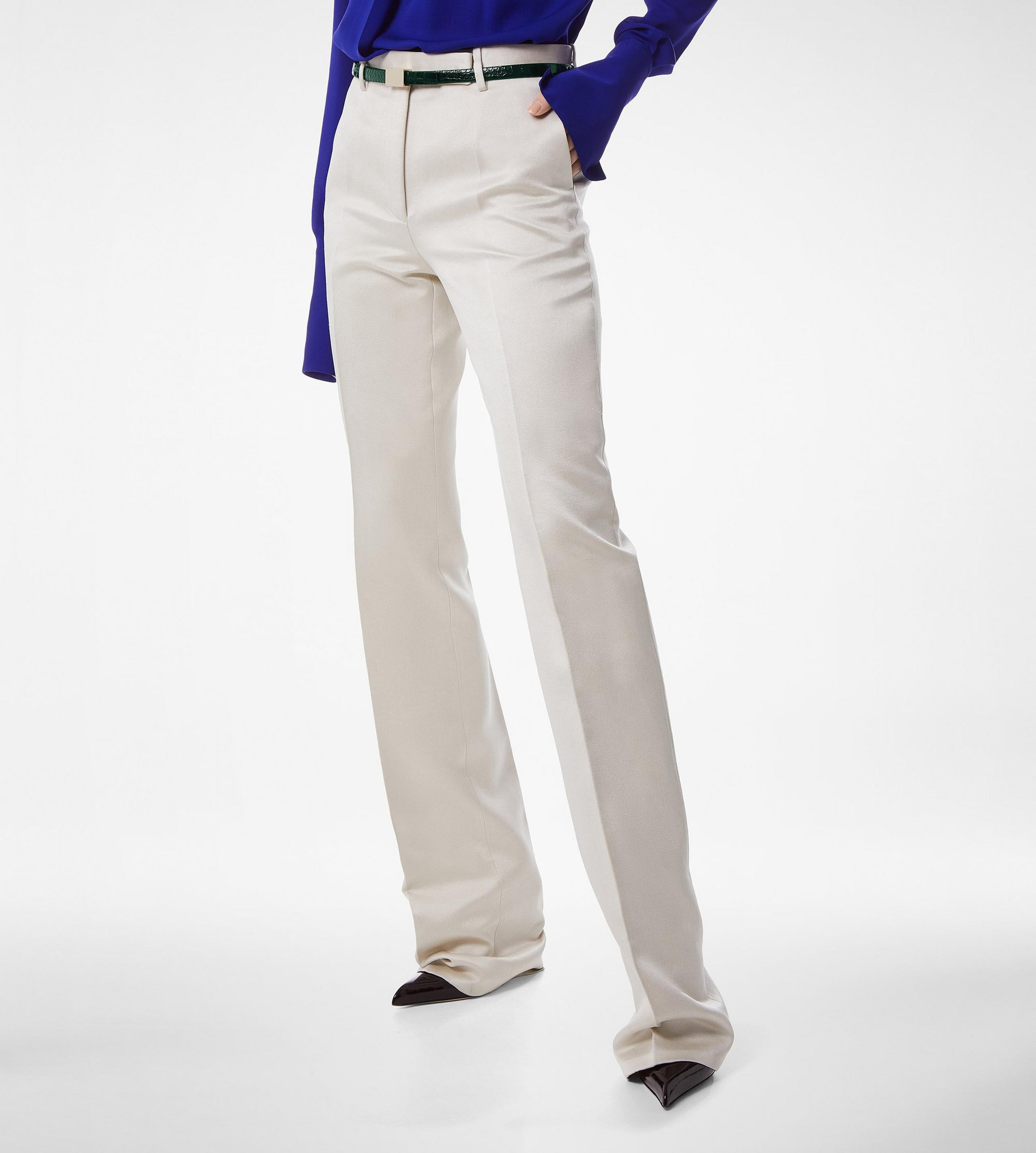 WASHED COTTON SILK BLEND DUCHESSE TAILORED STRAIGHT PANTS - 4