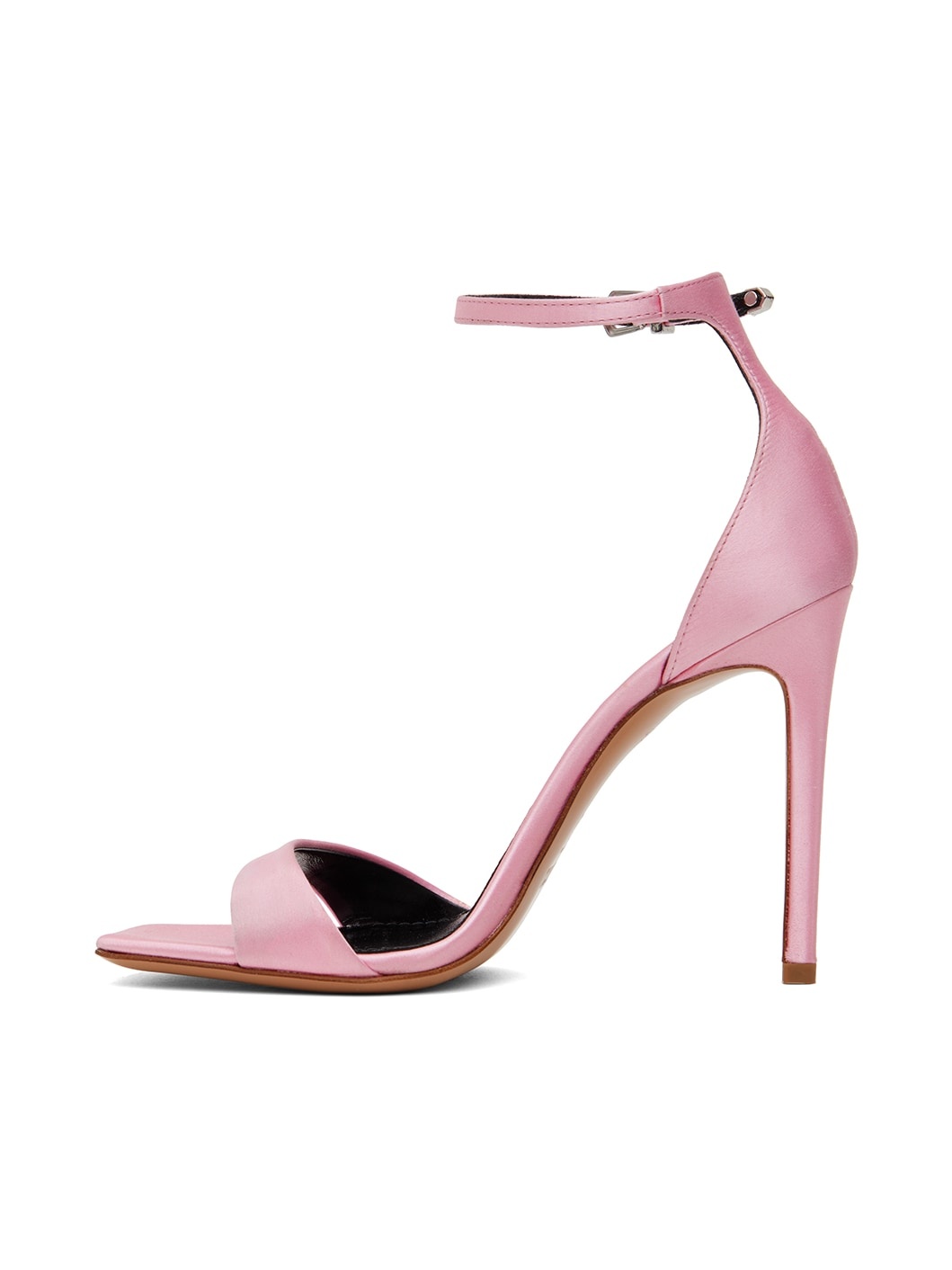 Pink Satin Stiletto Heeled Sandals - 3