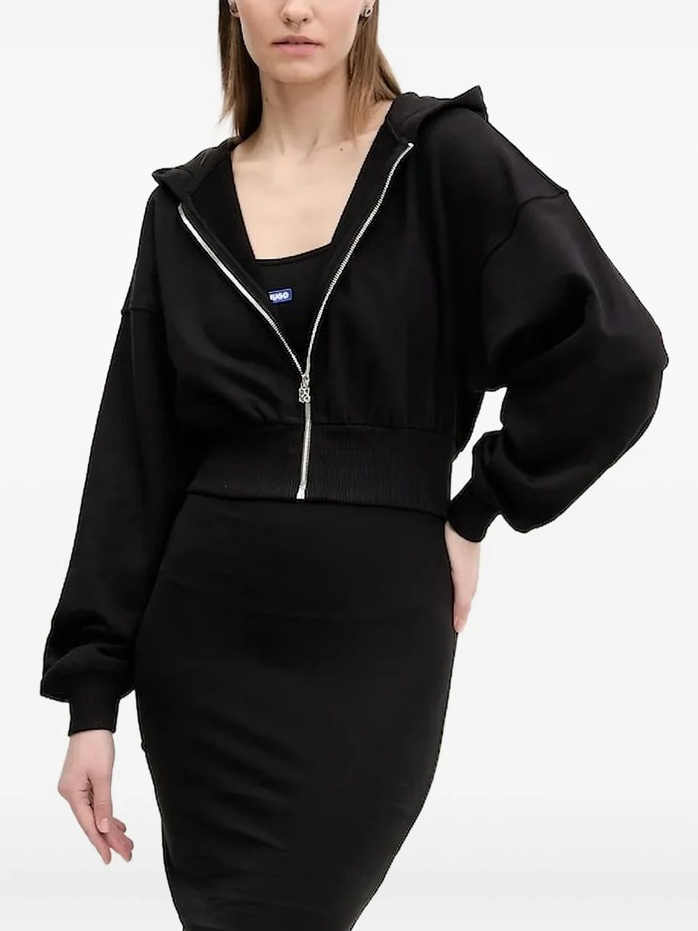 hooded zip-up cardigan - 1