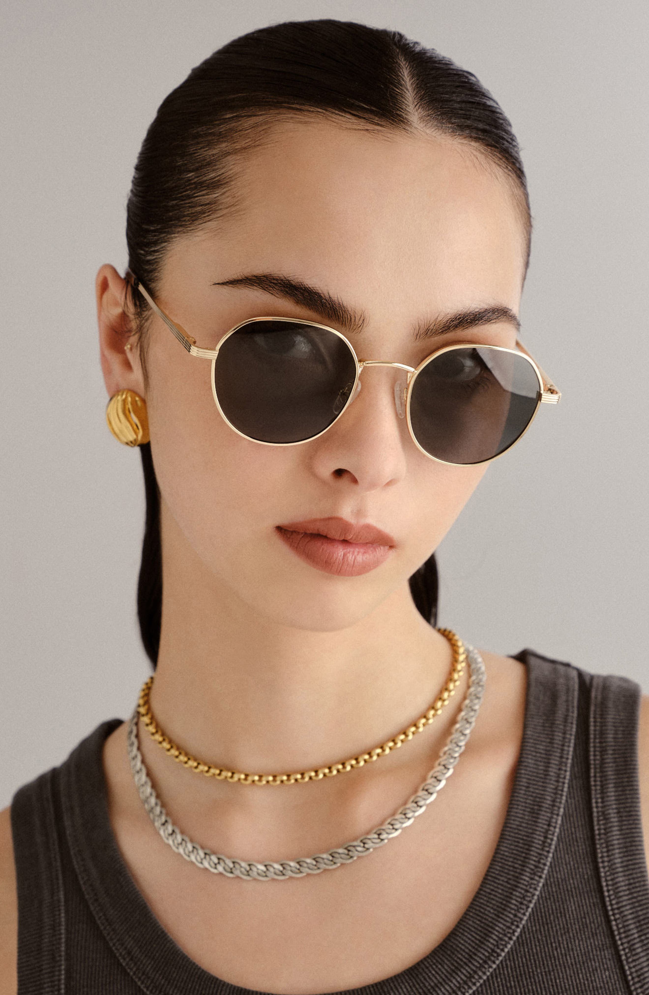 Le Specs Odyssey Round Sunglasses in Gold/Khaki Mono Pol at Nordstrom - 3
