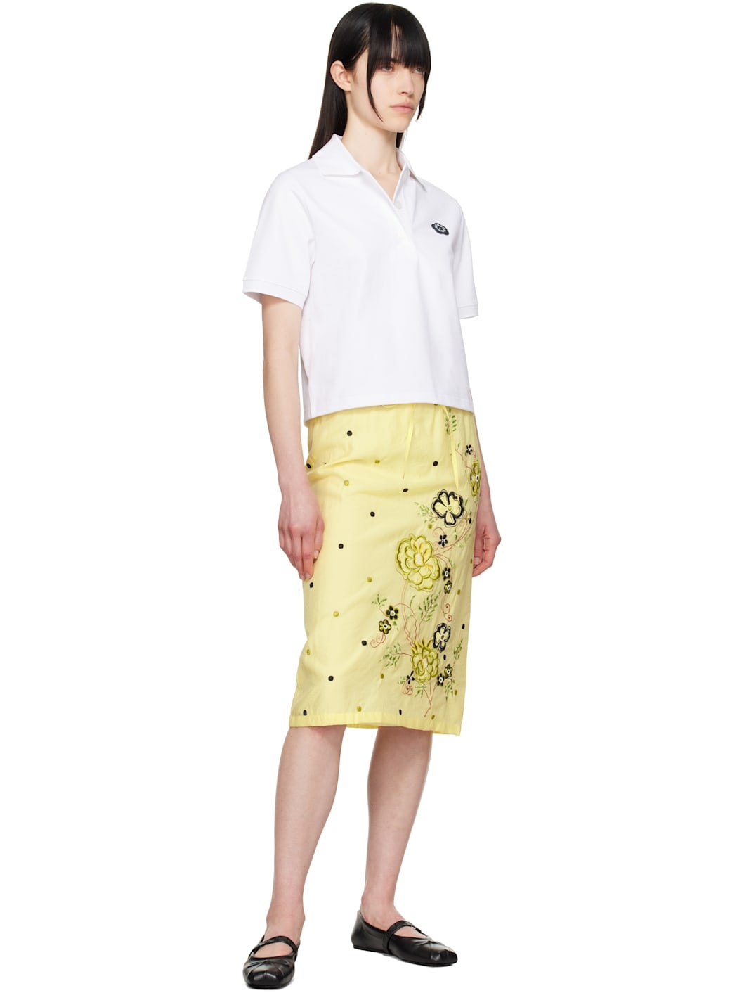 Yellow  Paris 'KENZO Peonies' Embroidered Straight Midi Skirt - 4