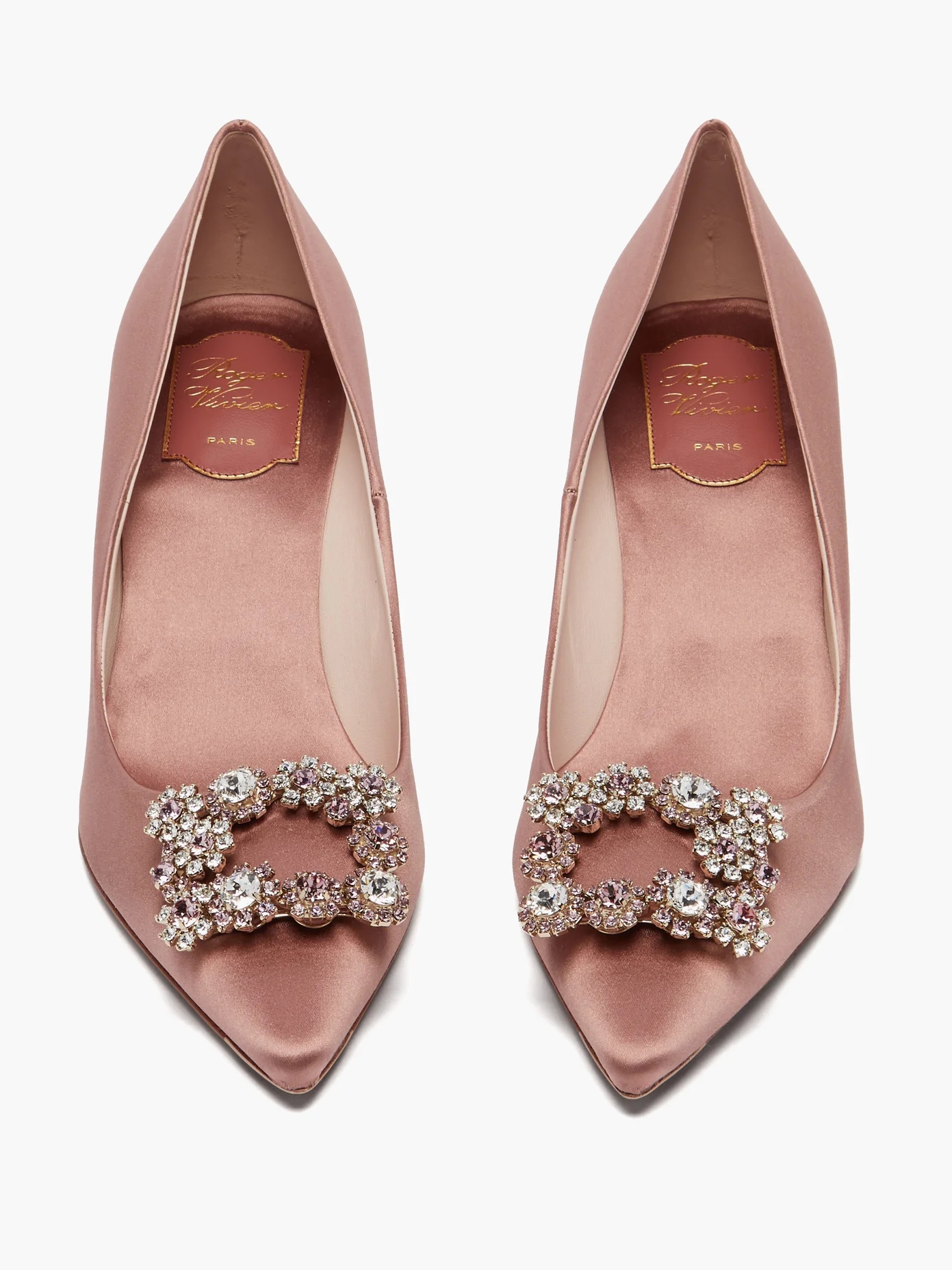 Flower crystal-embellished satin pumps - 5