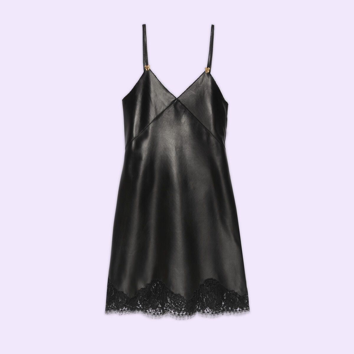 Leather slip dress with lace - 1