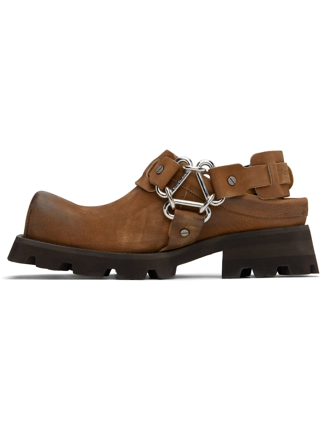 Brown Leather Buckle Mules - 3