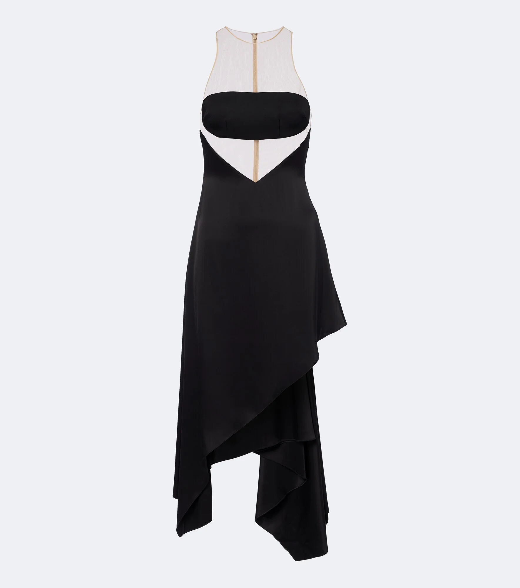 Asymmetric mesh-paneled midi dress - 1