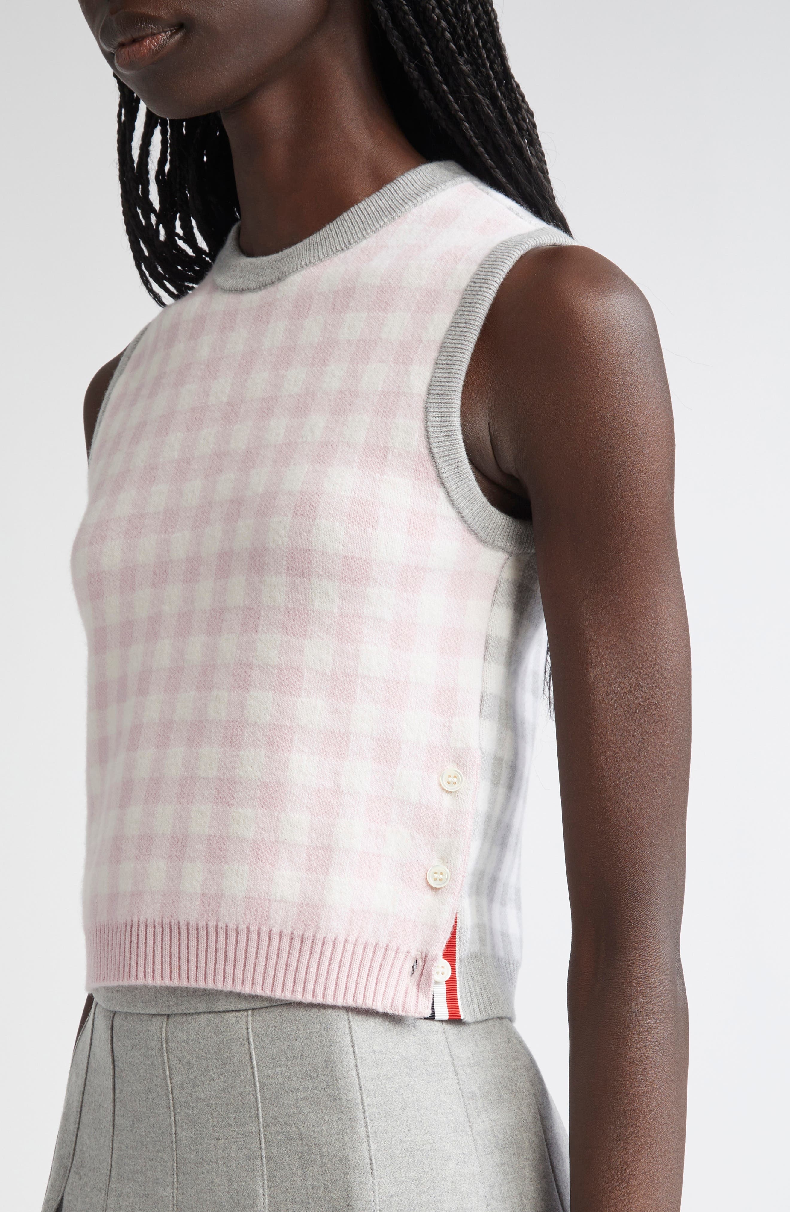Thom Browne Fun-Mix Gingham Check Bird's Eye Cashmere Sweater Vest in Seasonal Combo at Nordstrom - 5