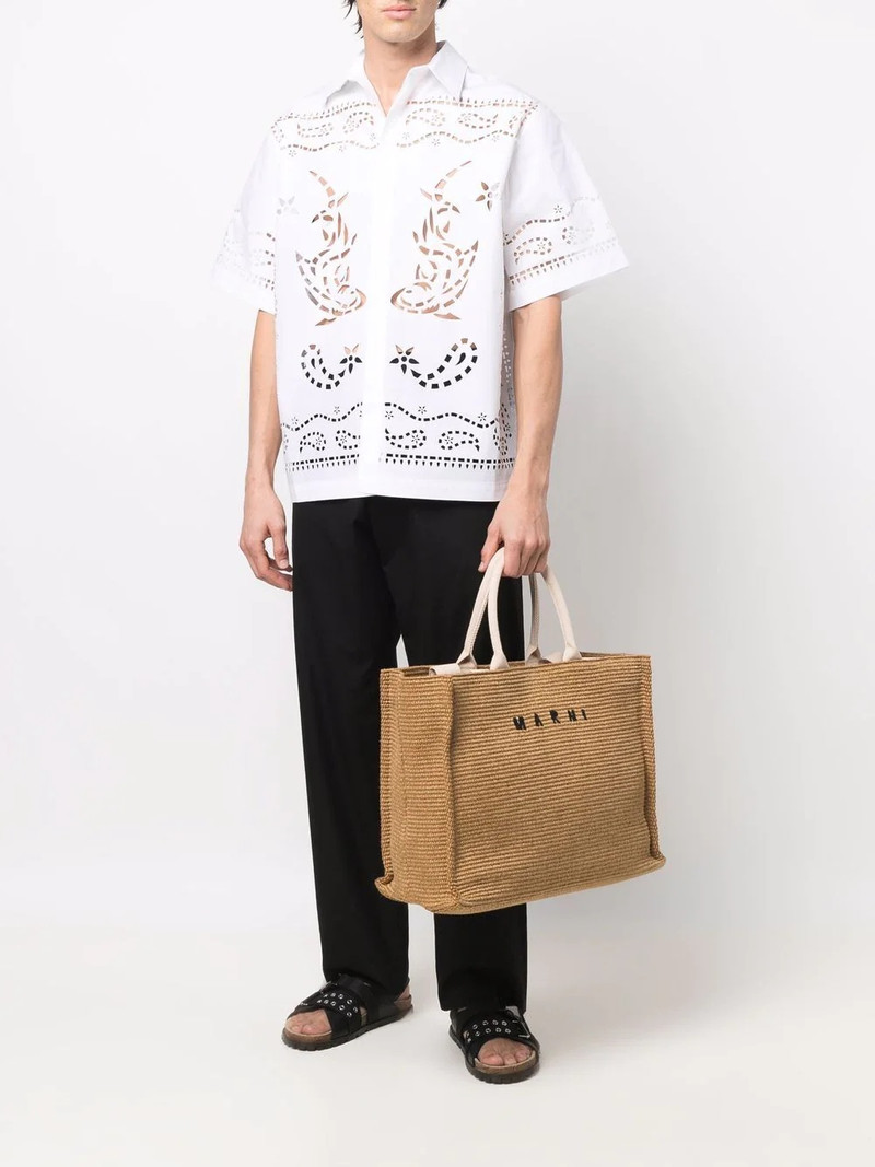 Marni logo-embroidered raffia tote bag outlook