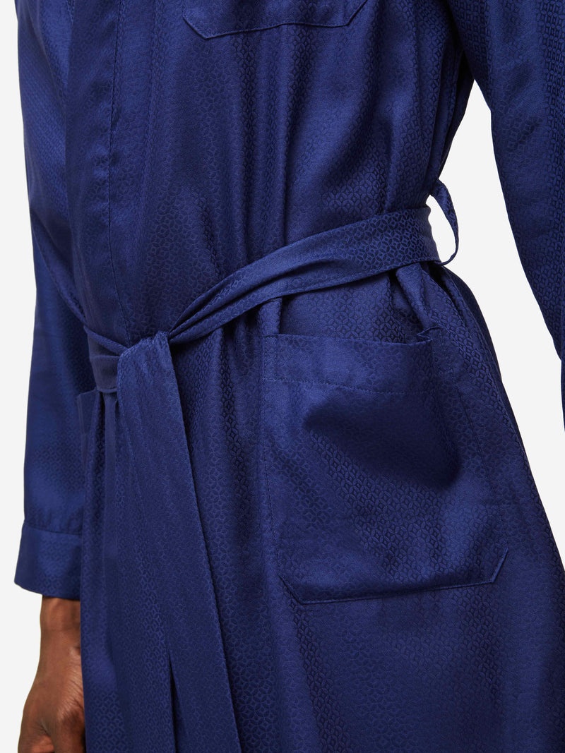 Men's Lounge Gown Lombard 6 Cotton Jacquard Navy - 6