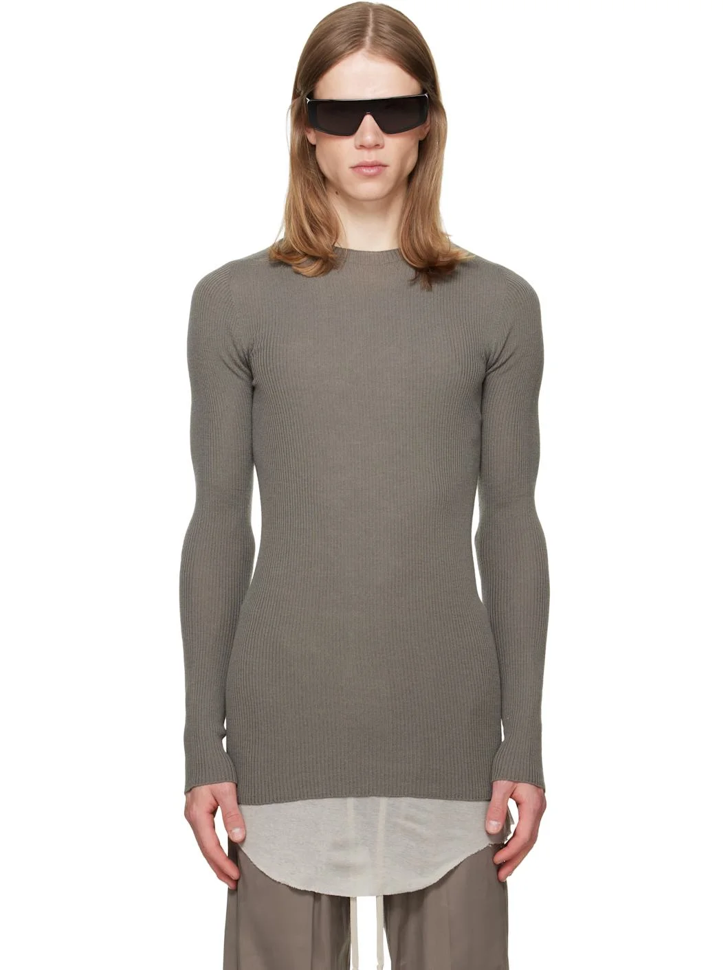 Gray Tower Ribbed Round Neck Sweater - 1
