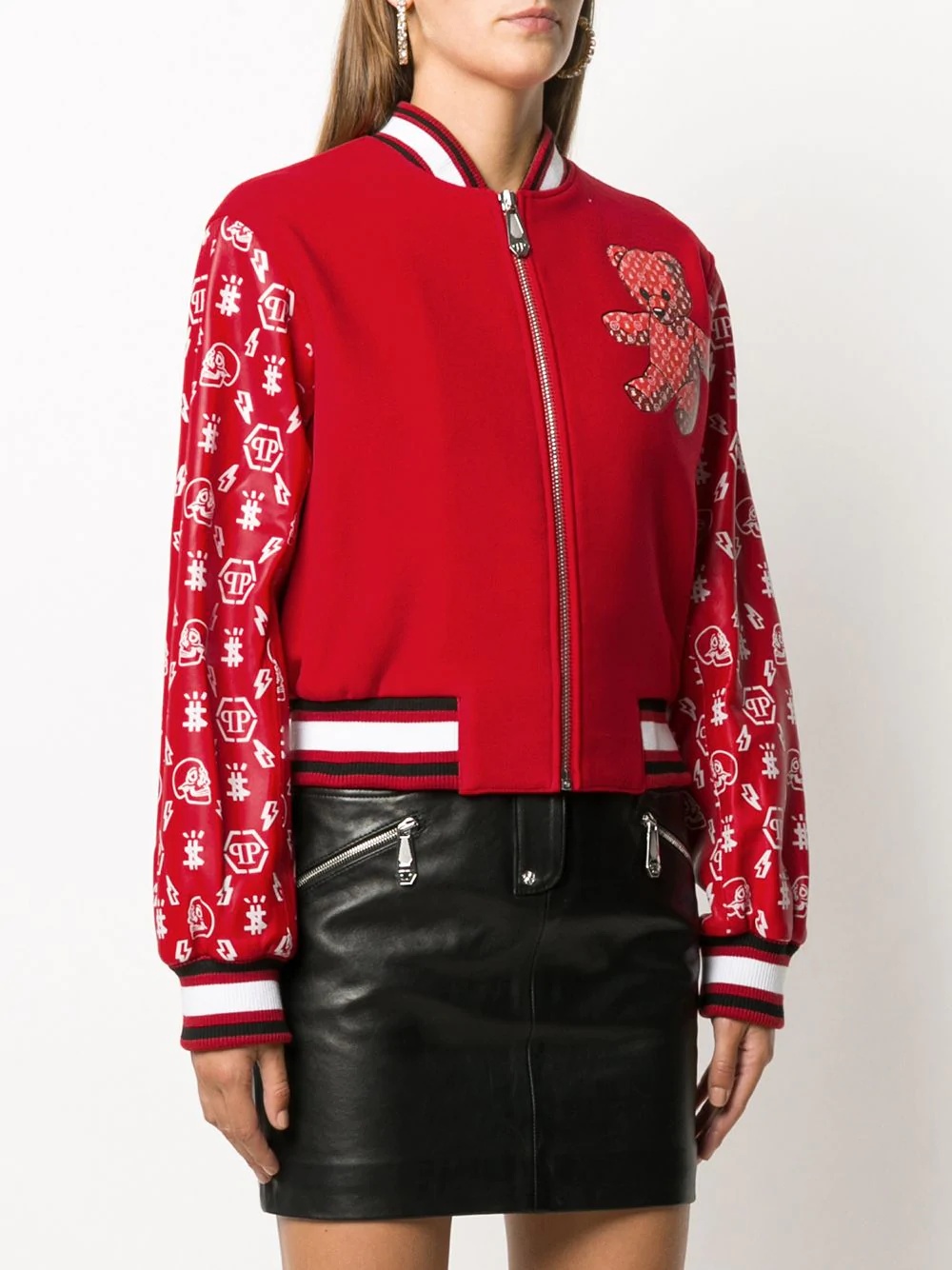 teddy bear logo print bomber jacket - 3