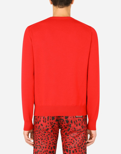 Dolce & Gabbana Wool round-neck sweater with intarsia and print outlook