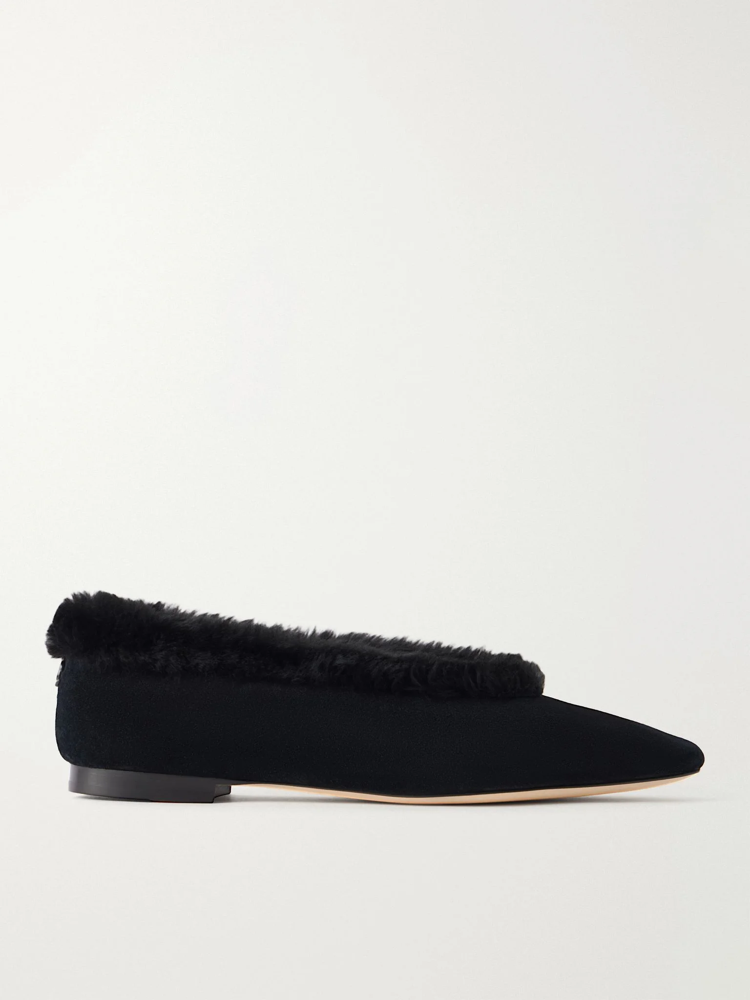 Margot shearling-trimmed suede ballet flats Black - 1