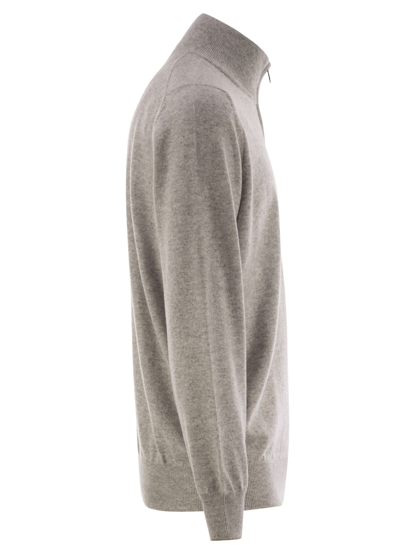 Brunello Cucinelli Men High-Necked Cashmere Sweater With Zip Opening - 3