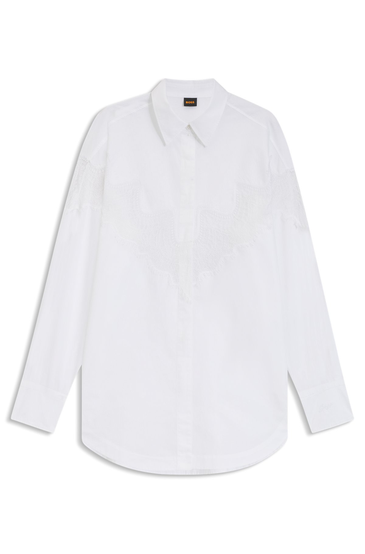 OVERSIZE-FIT BLOUSE IN COTTON CANVAS WITH LACE INTARSIA - 1