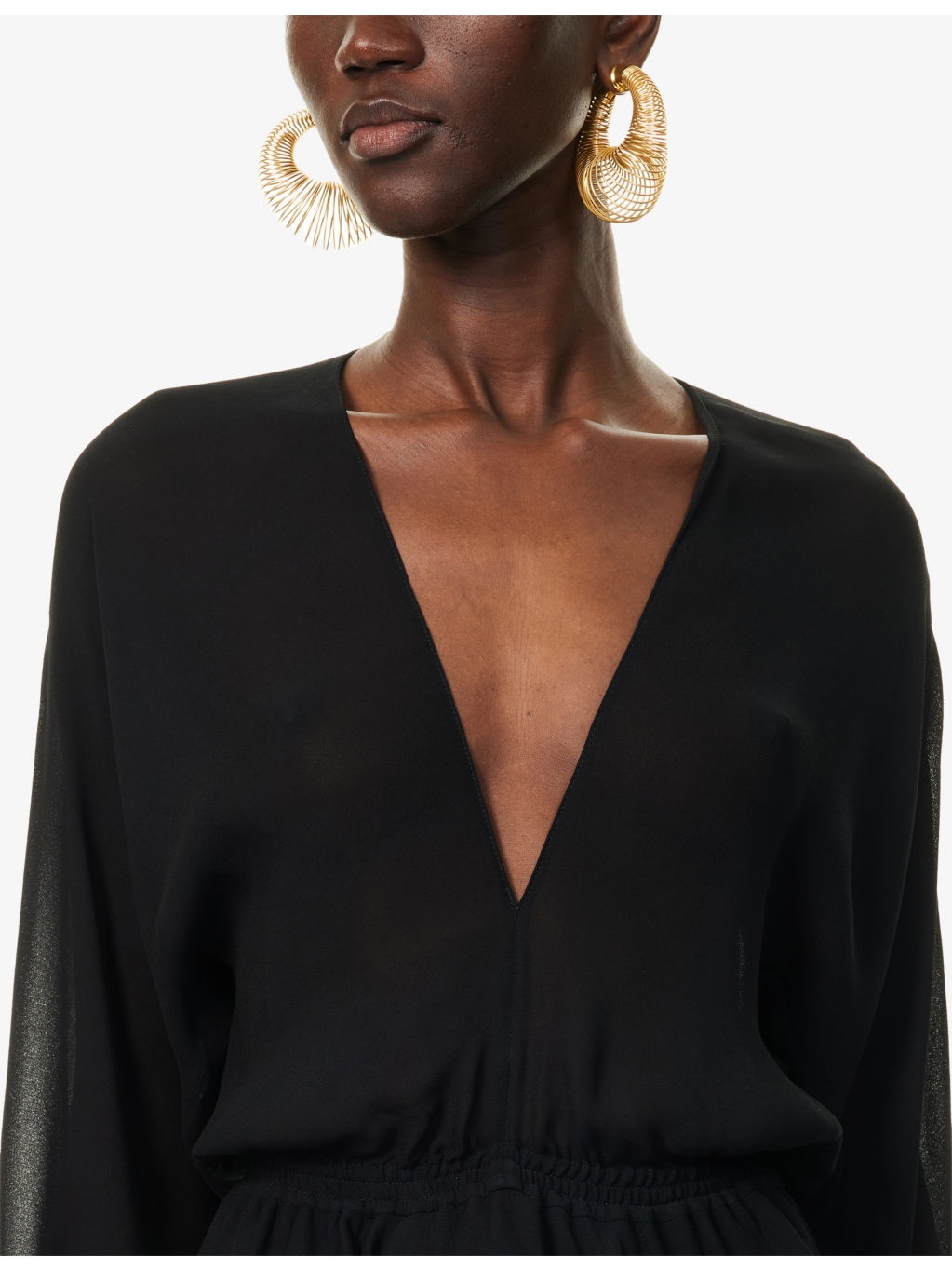 Cinched Plunge-V-Neck Woven Maxi Dress - 8