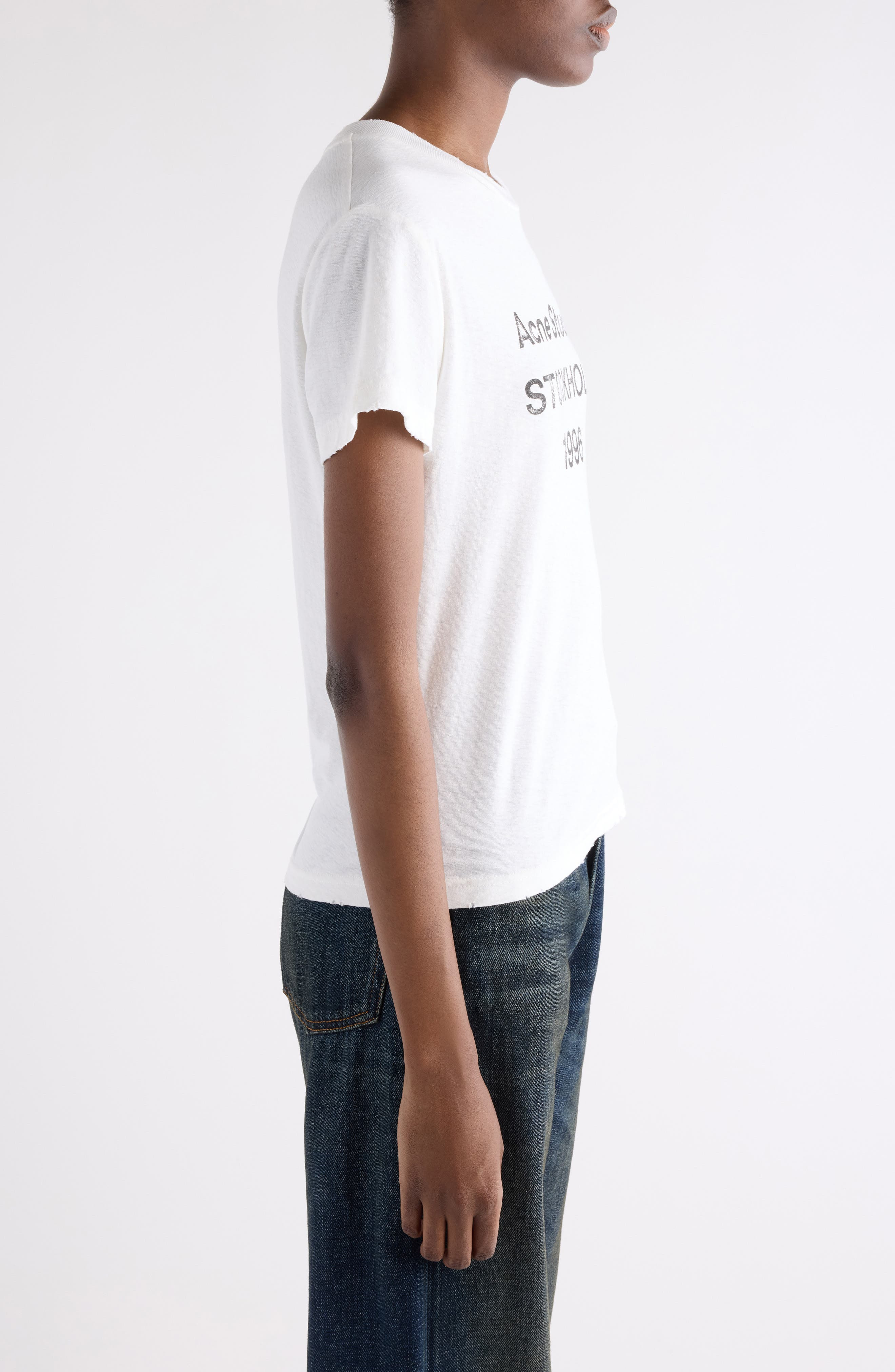 Acne Studios Etza 1996 Distressed Logo Graphic T-Shirt in Off White at Nordstrom - 4