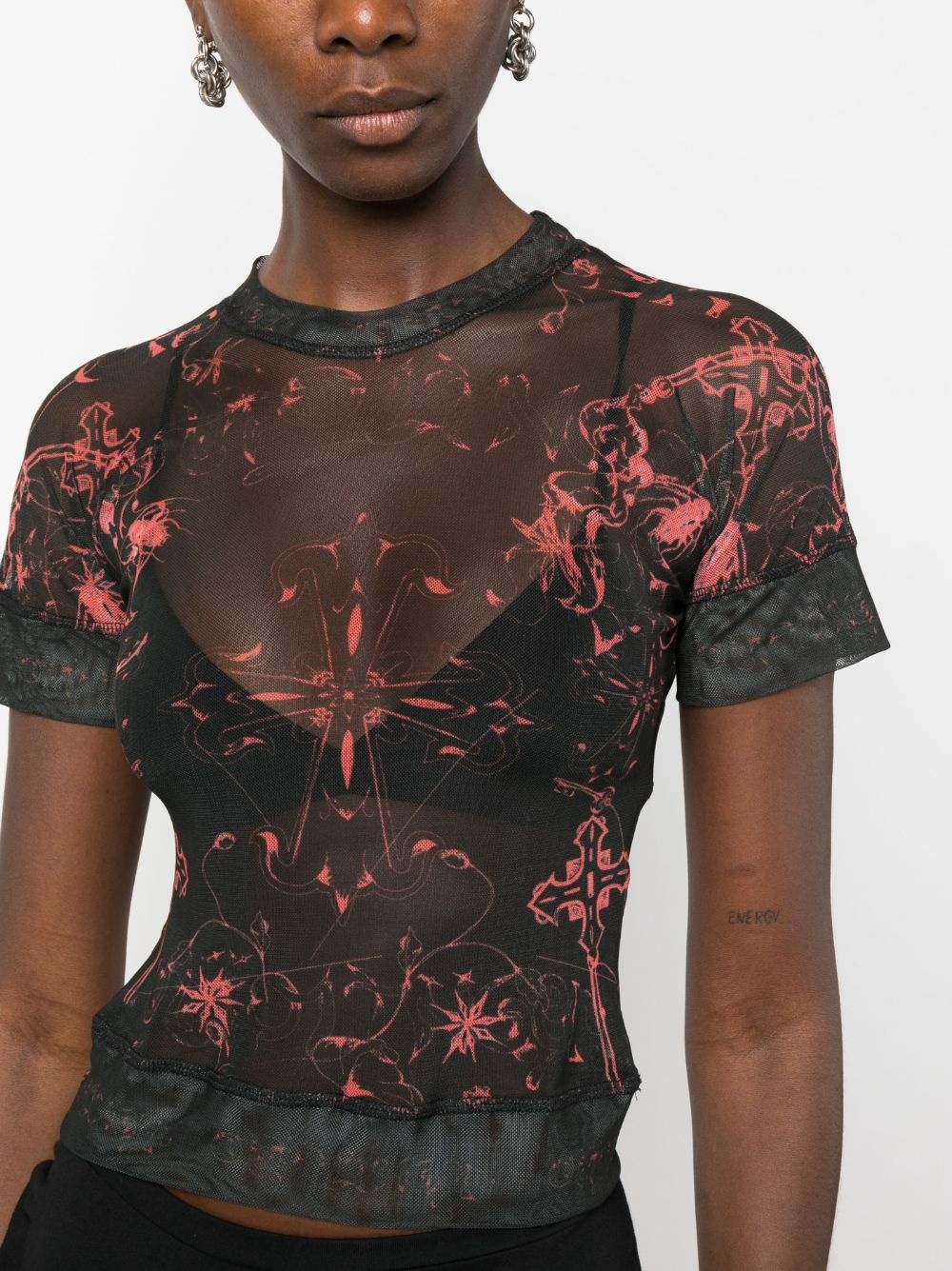 abstract-pattern mesh T-shirt - 5