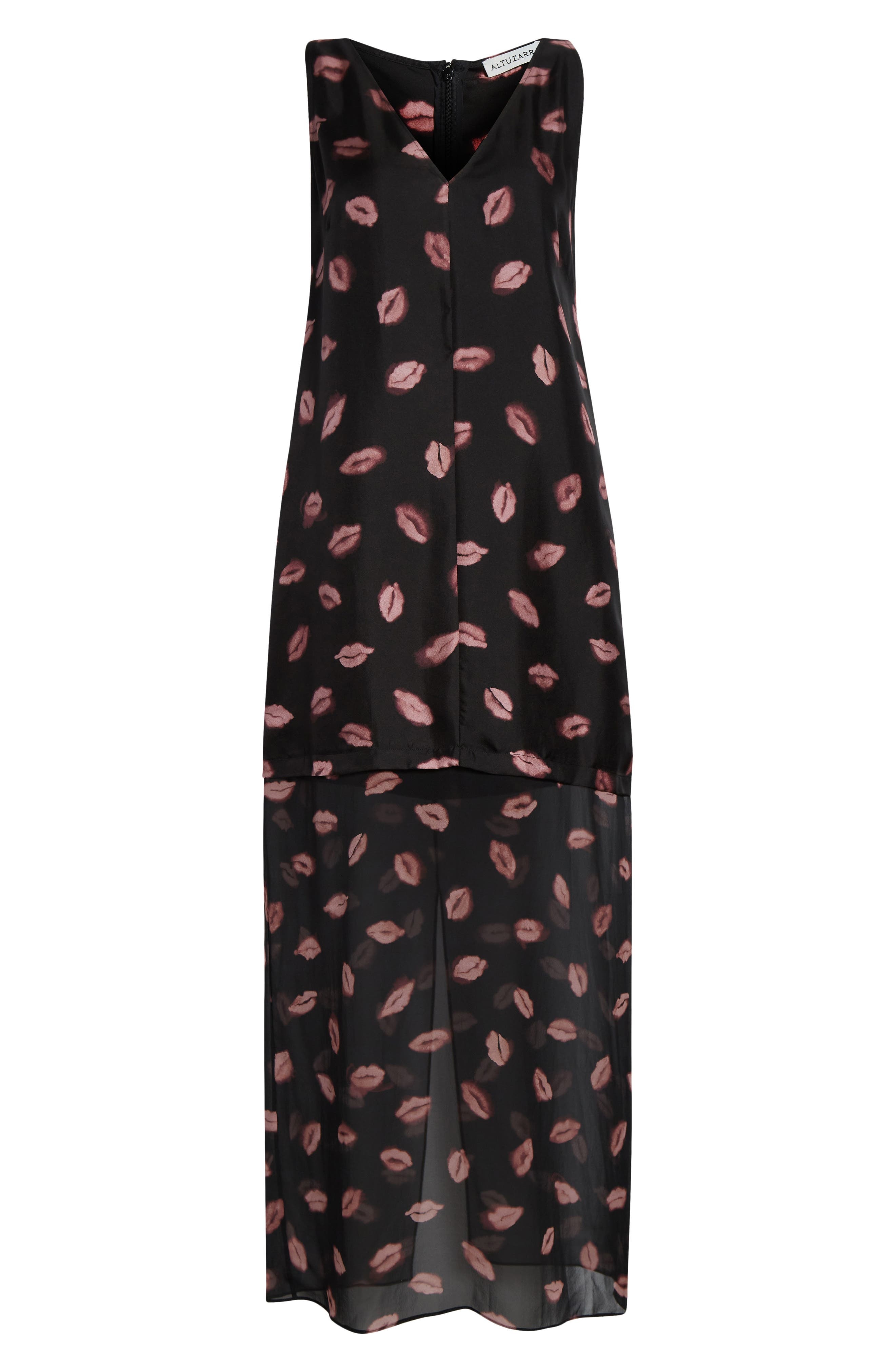Altuzarra Katrin Lip Print Silk Chiffon Dress in Black Kisses at Nordstrom - 5