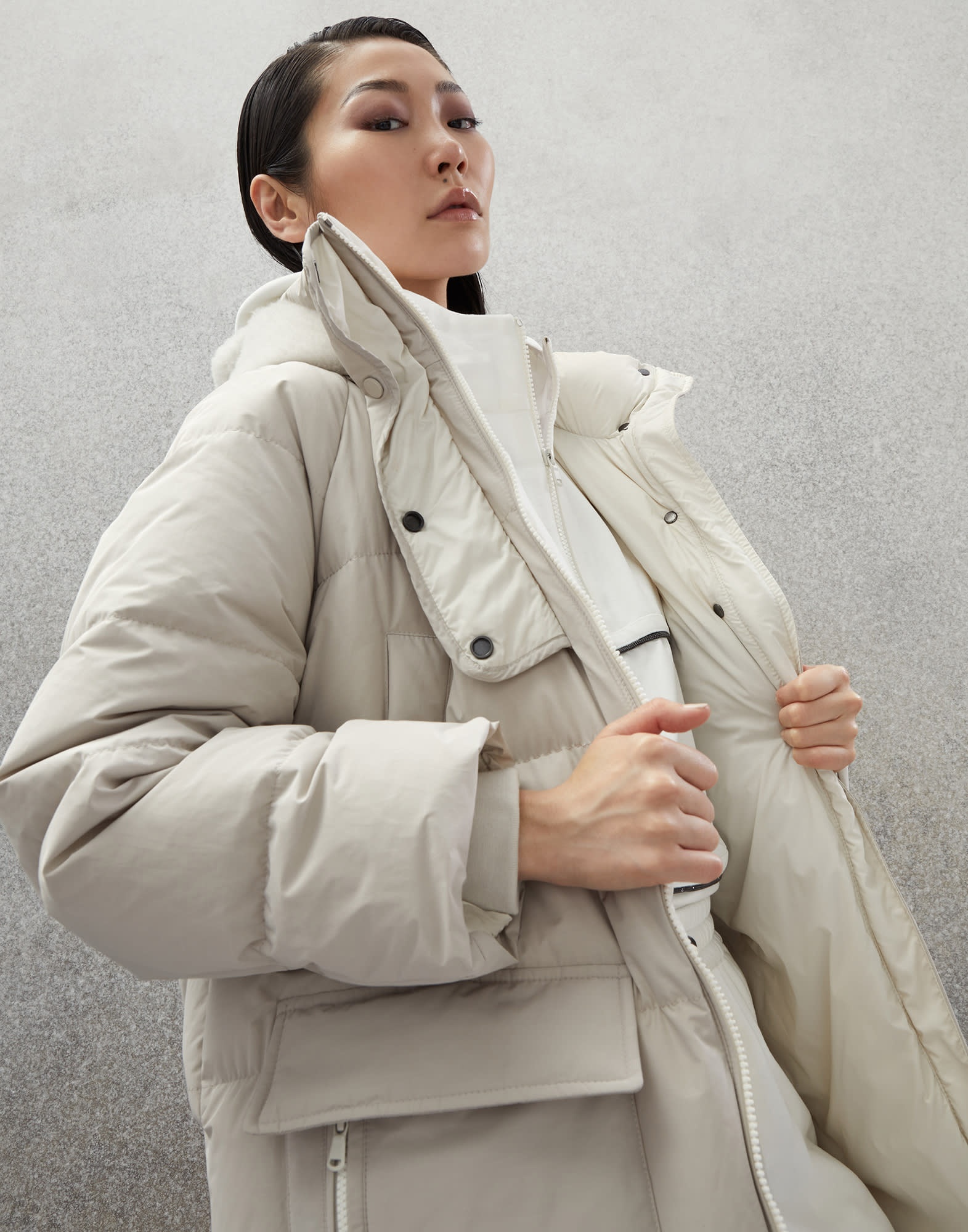 Brunello Cucinelli Water-resistant taffeta down coat with monili