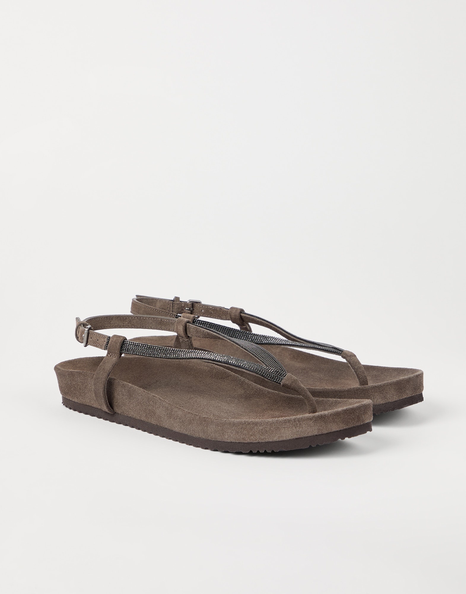 Suede sandals with precious strap - 1