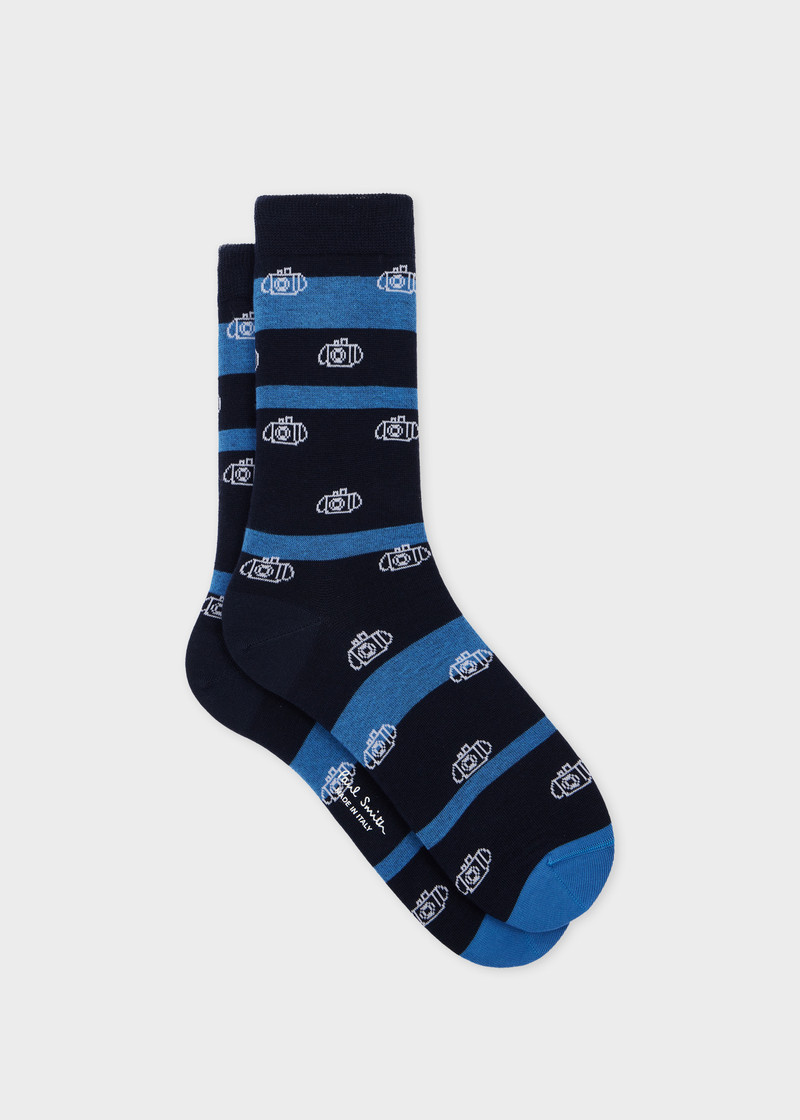 Women's Navy Stripe Camera Socks 1