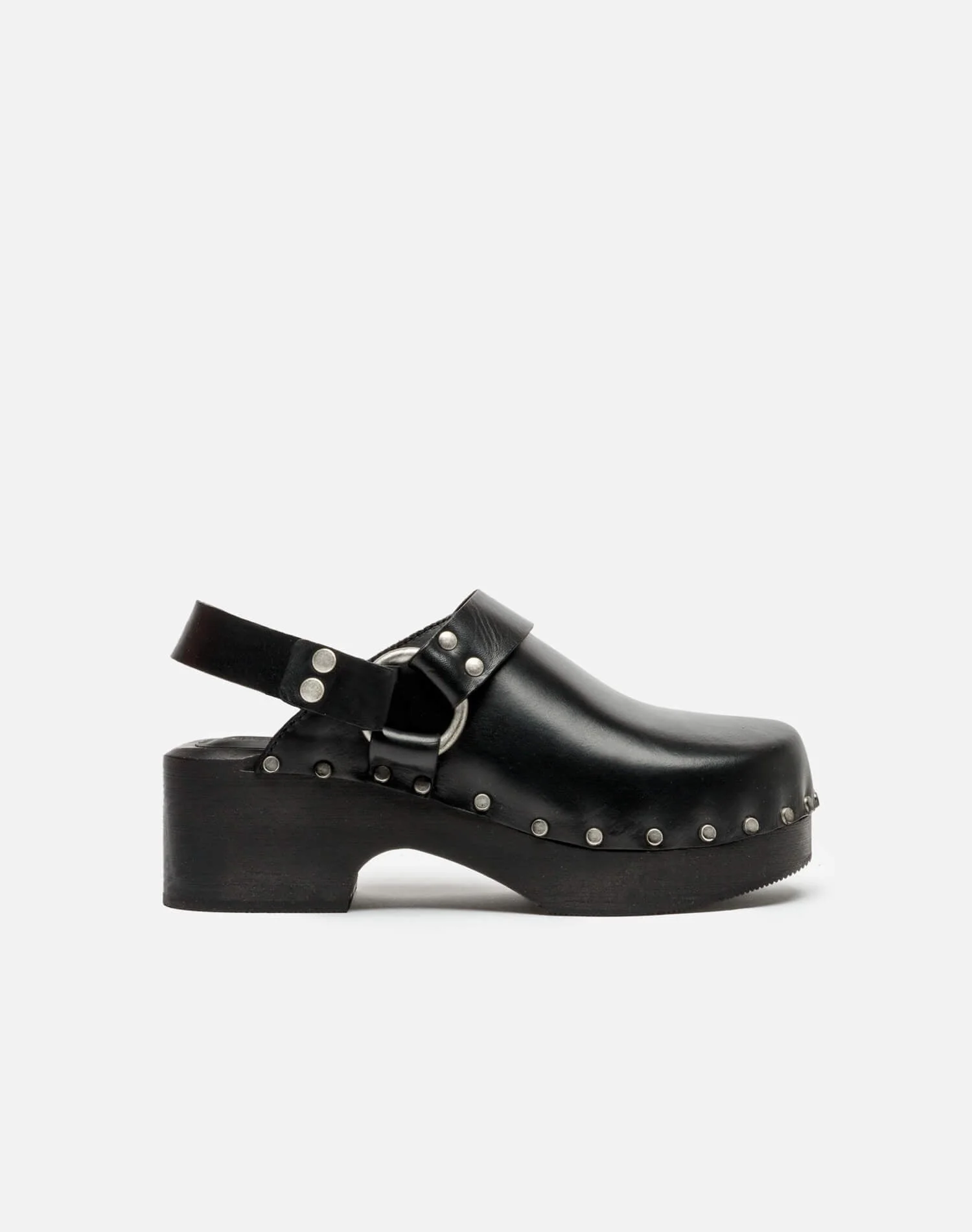 70s Studded Slingback Clog - Worn Black Leather - 1