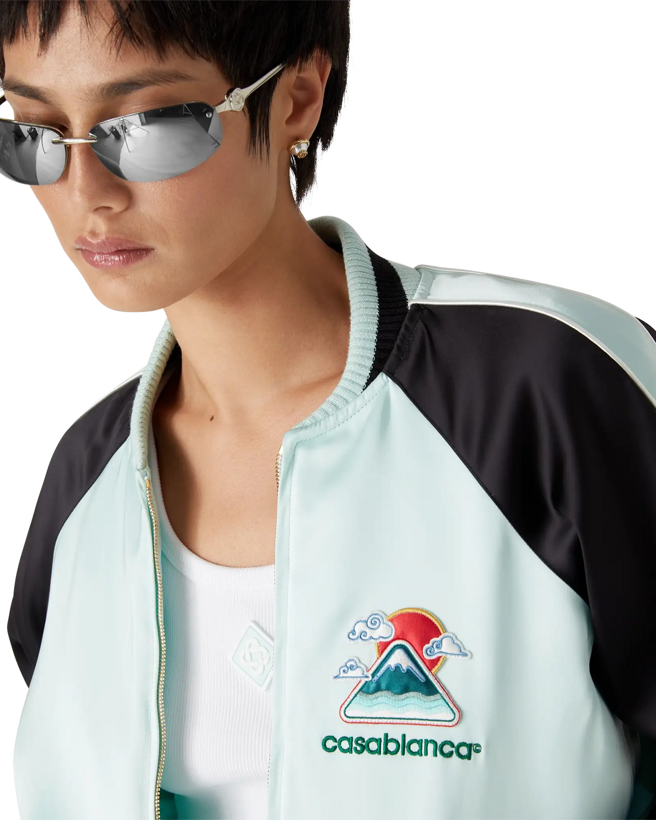 Embroidered Satin Bomber Jacket - 5