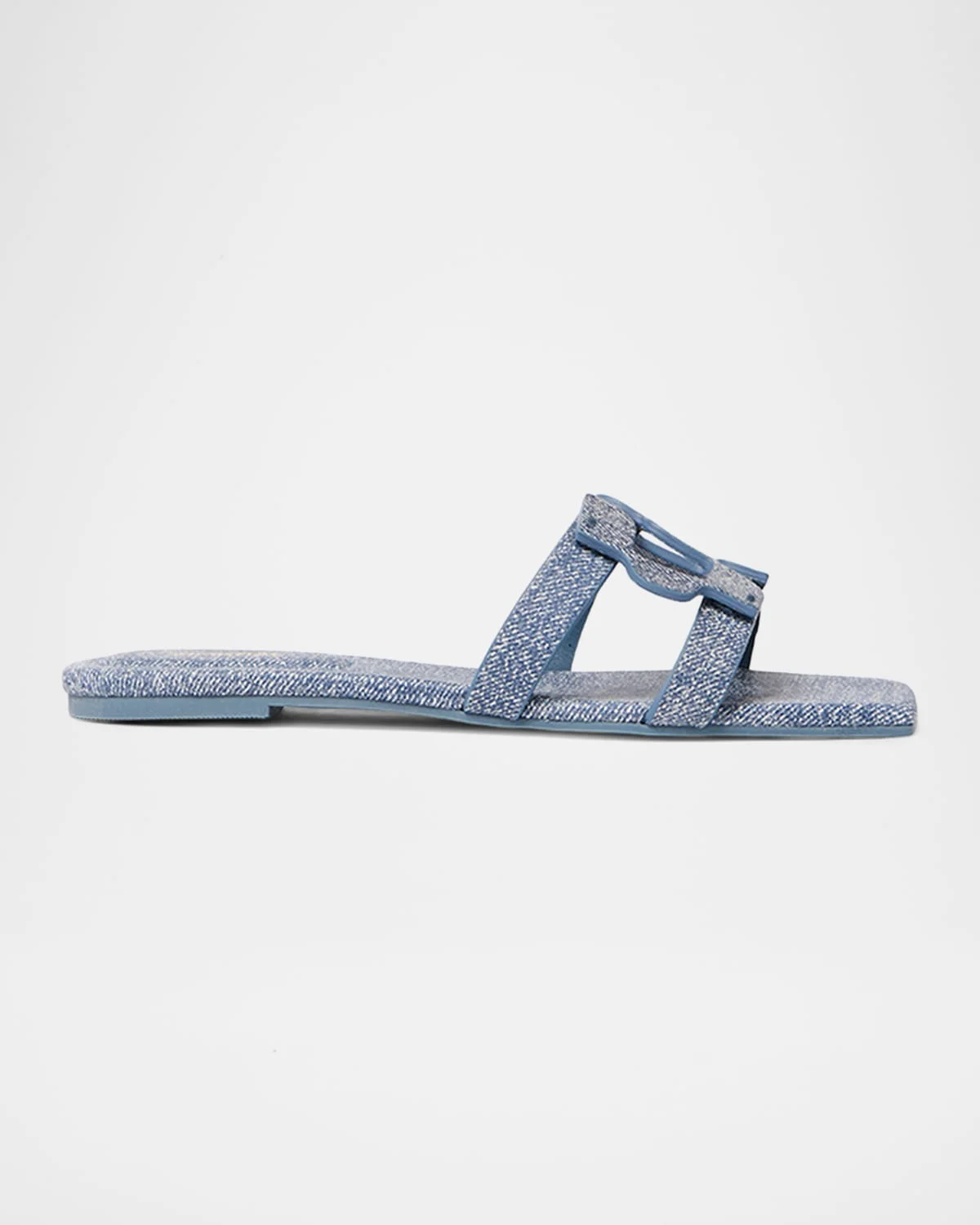 Monogram Denim-Printed Leather Slides - 1