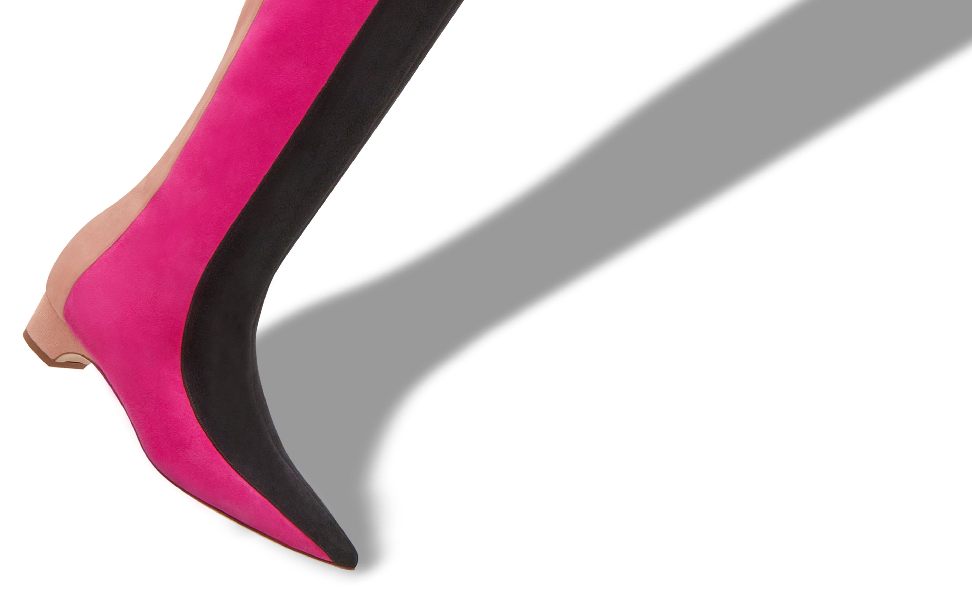 Black, Pink and Beige Suede Thigh High Boots - 4