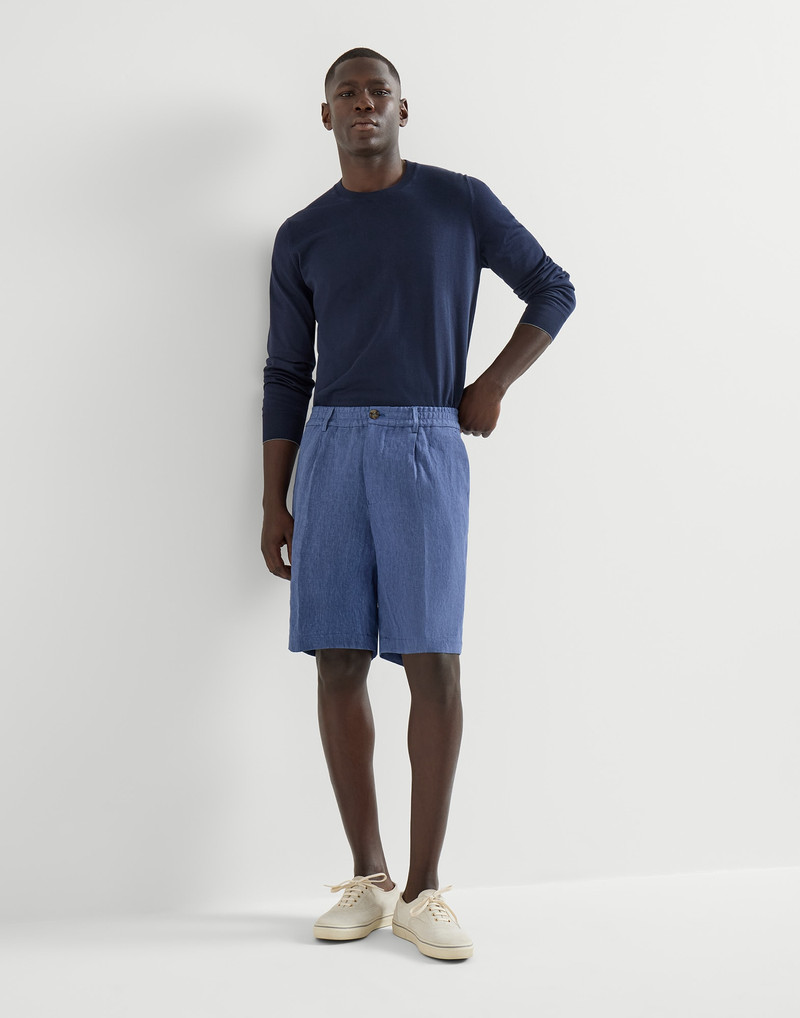 Lightweight délavé linen Bermuda shorts with elasticated waistband 5