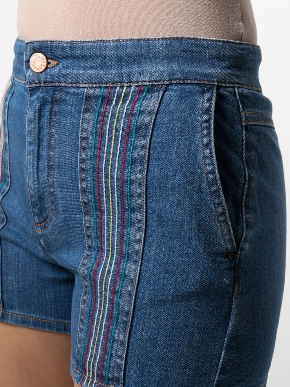 signature rainbow-stitch denim shorts - 5
