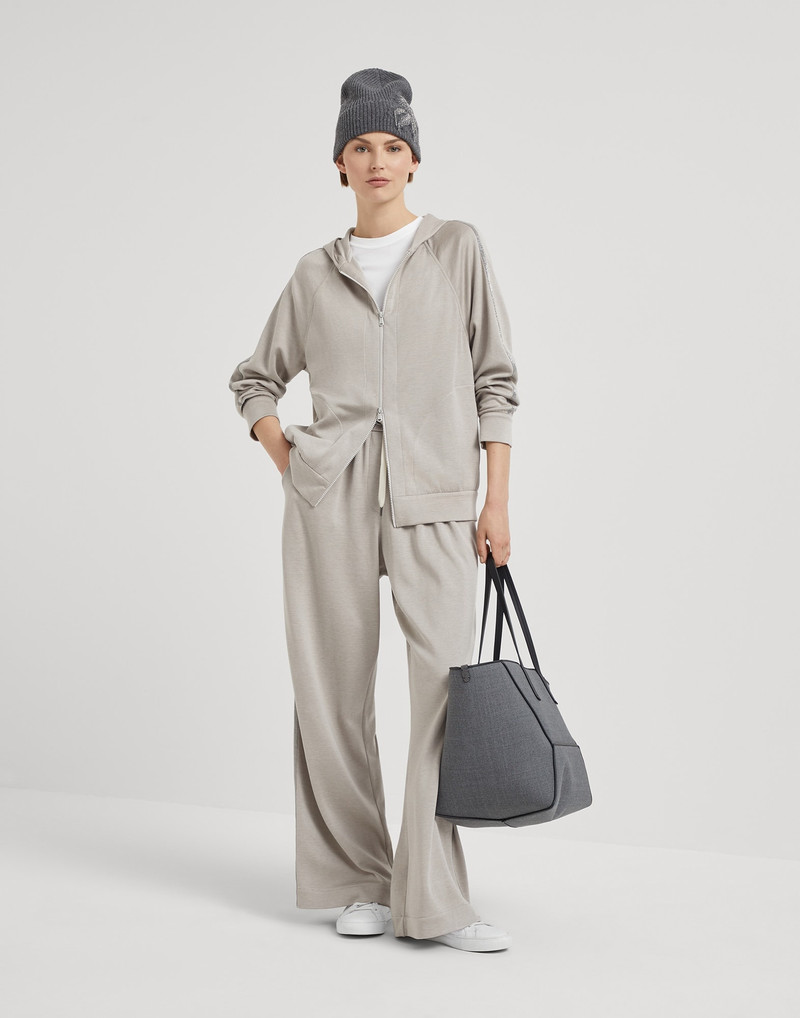 Cotton and silk interlock hooded sweatshirt with precious stripe 5