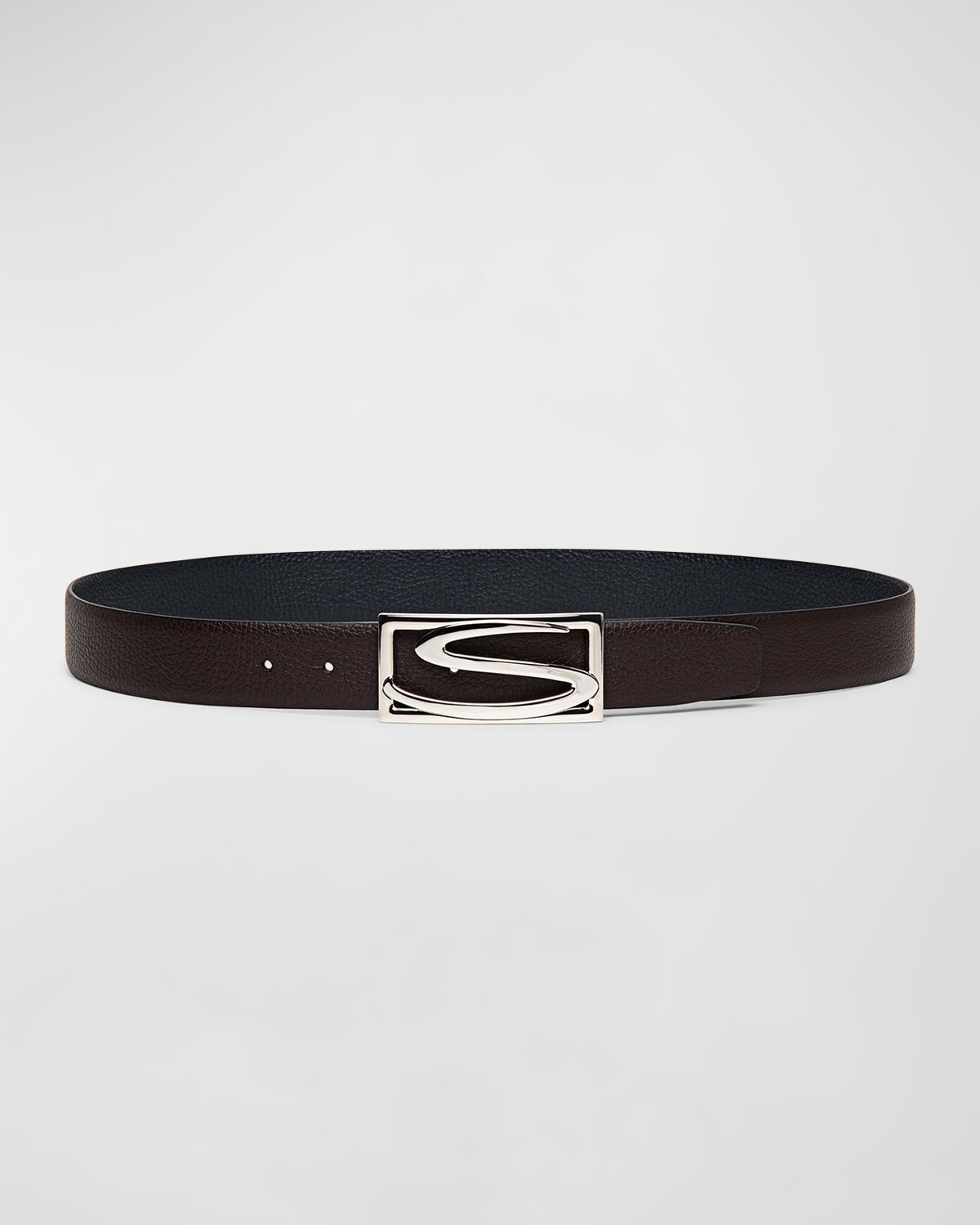 Men's Rectangle S-Buckle Reversible Leather Belt - 2
