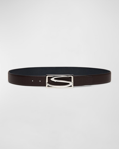 Santoni Men's Rectangle S-Buckle Reversible Leather Belt outlook