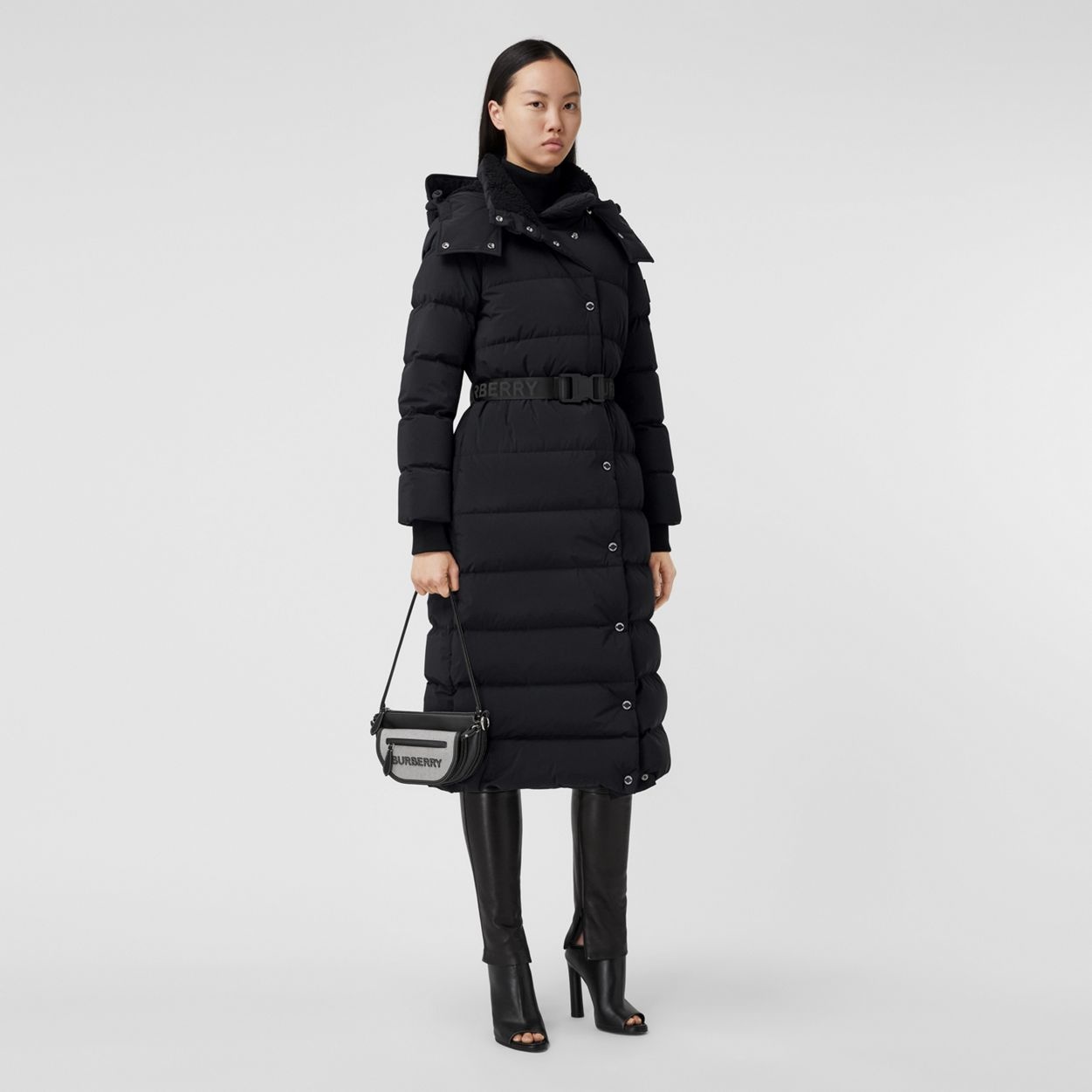 Detachable Hood Belted Puffer Coat - 2