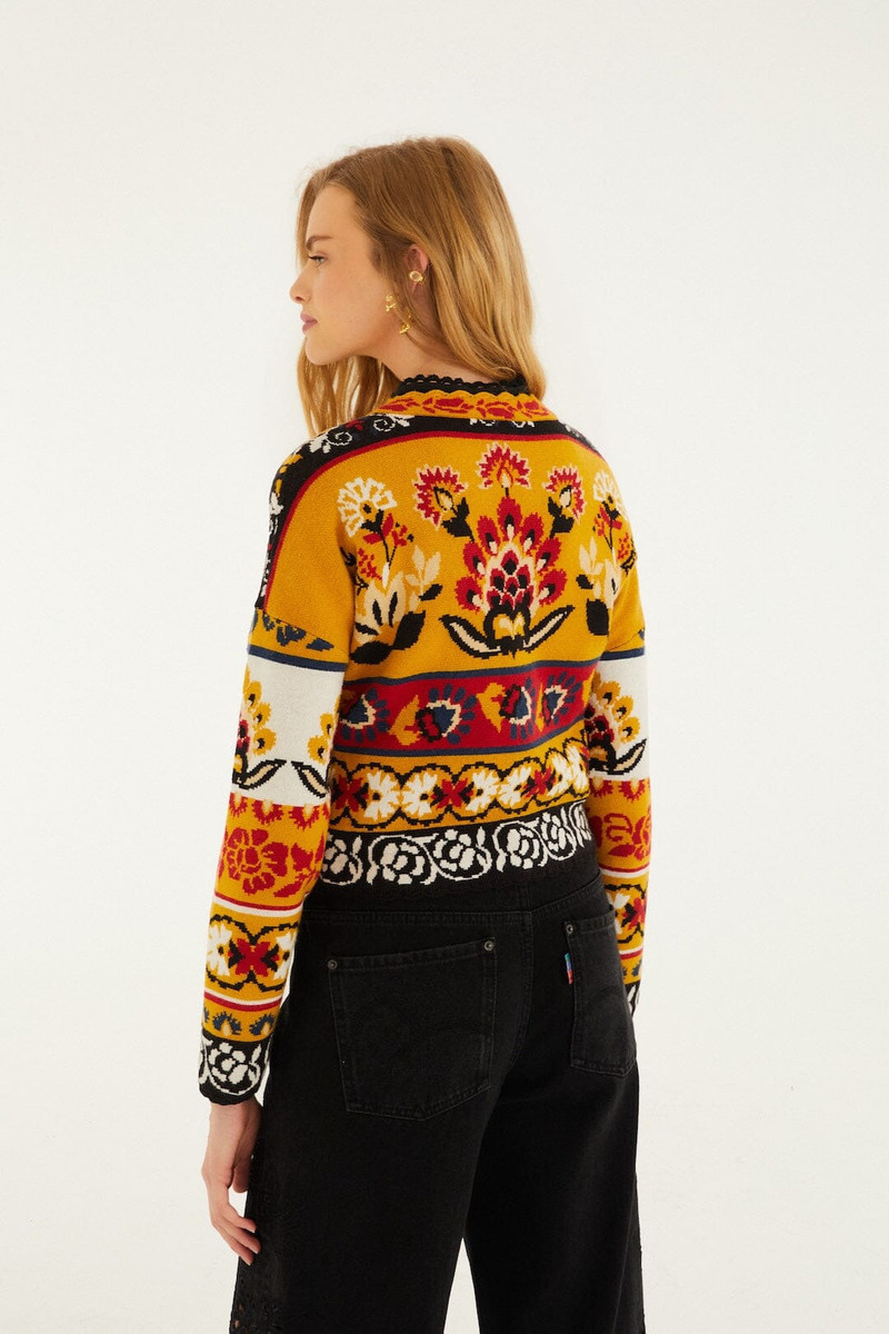 Multicolor Folk Stitched Knit Cardigan 3
