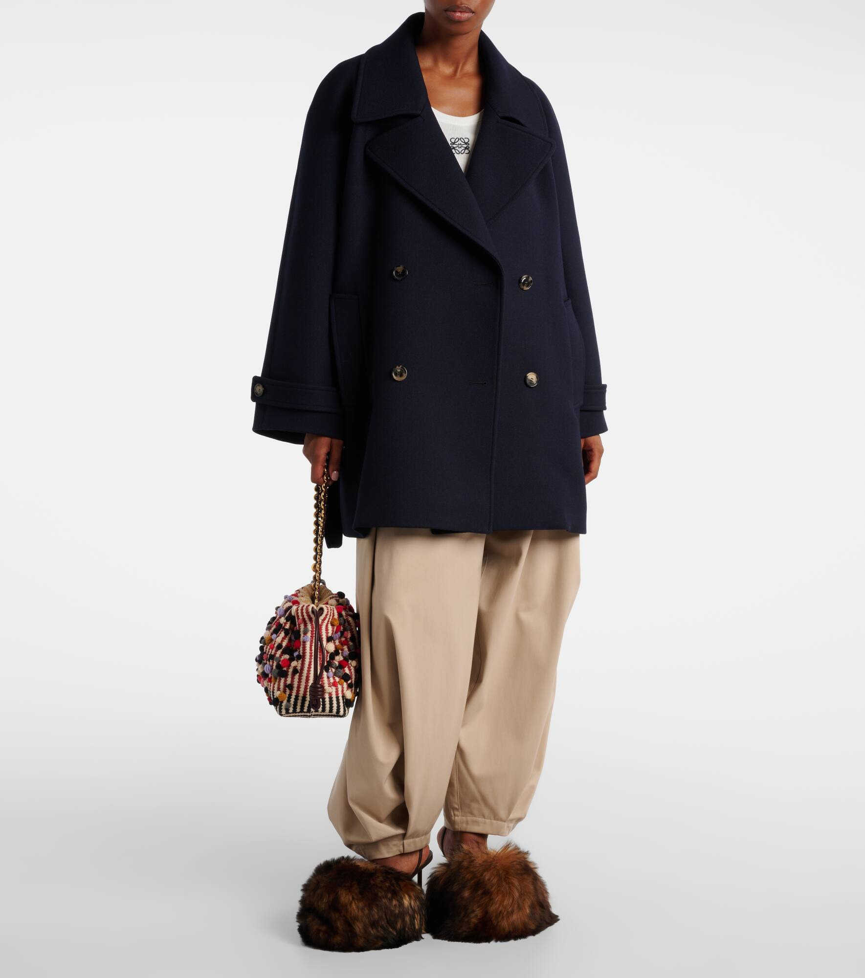 Belted double-breasted wool coat - 6