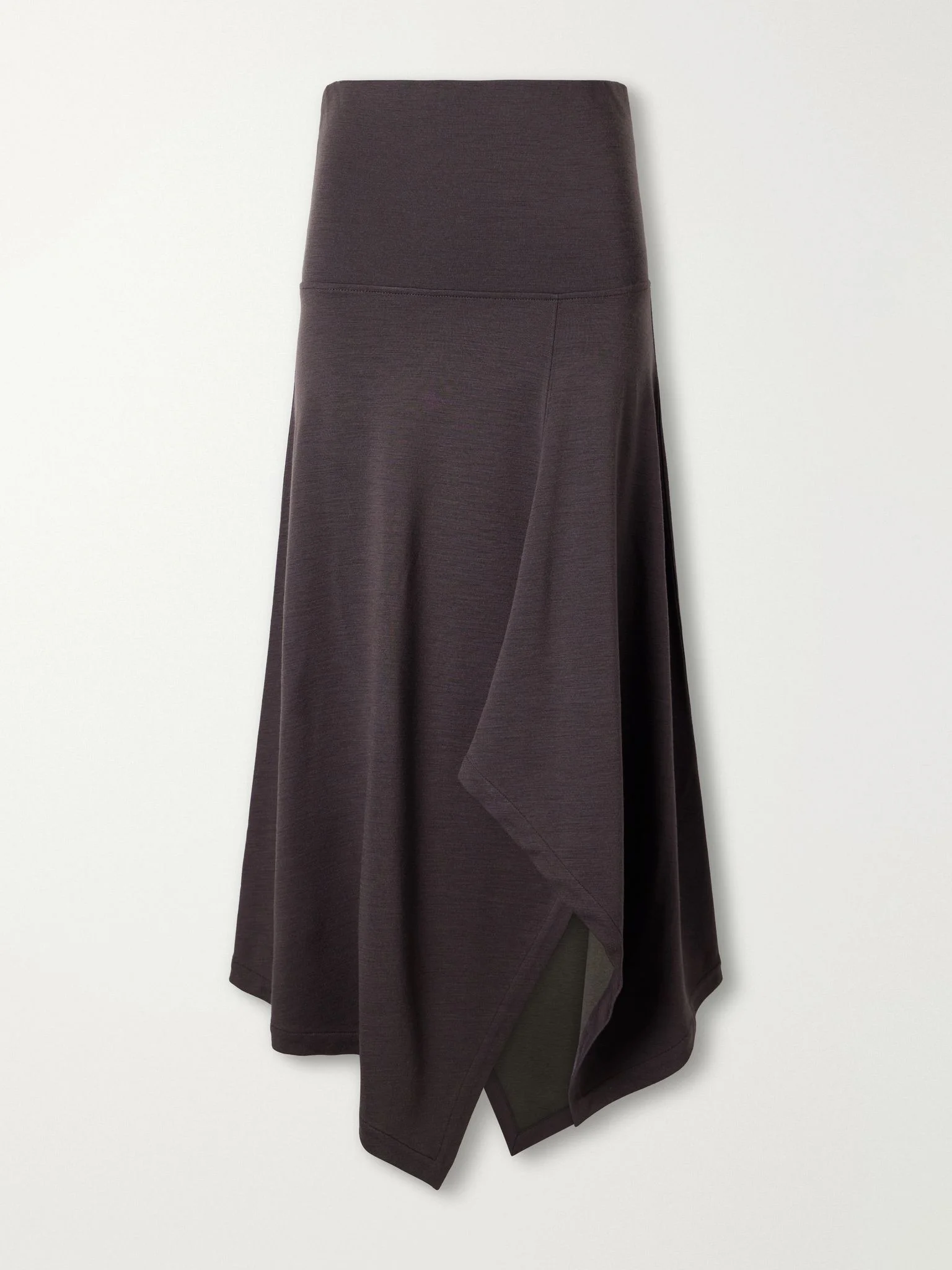 Relaxed asymmetric wool-blend jersey midi skirt Brown - 1