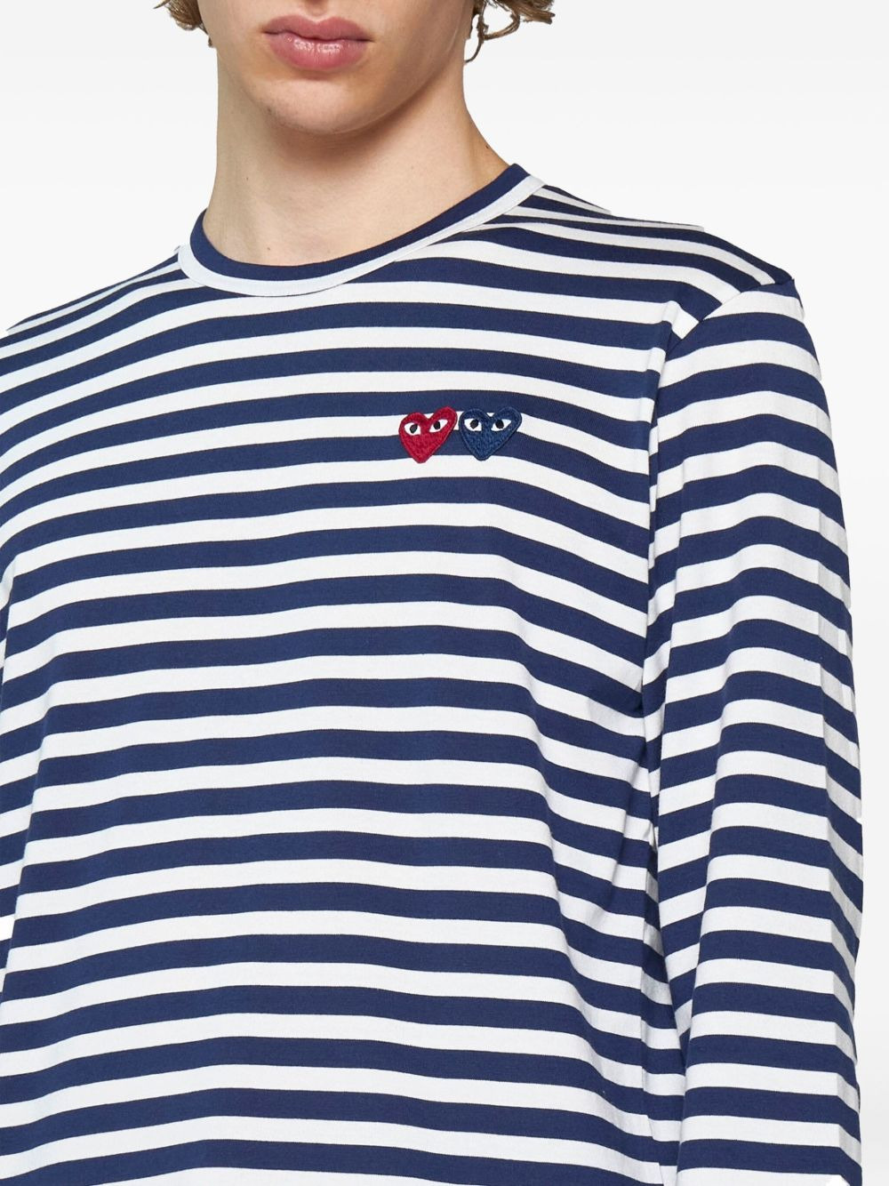 heart-patch striped cotton T-shirt - 4