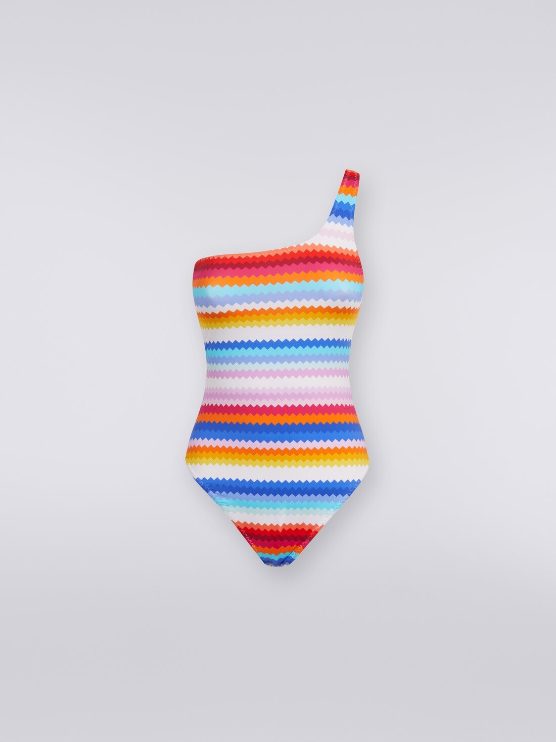 Zigzag print one-shoulder one-piece swimming costume - 1