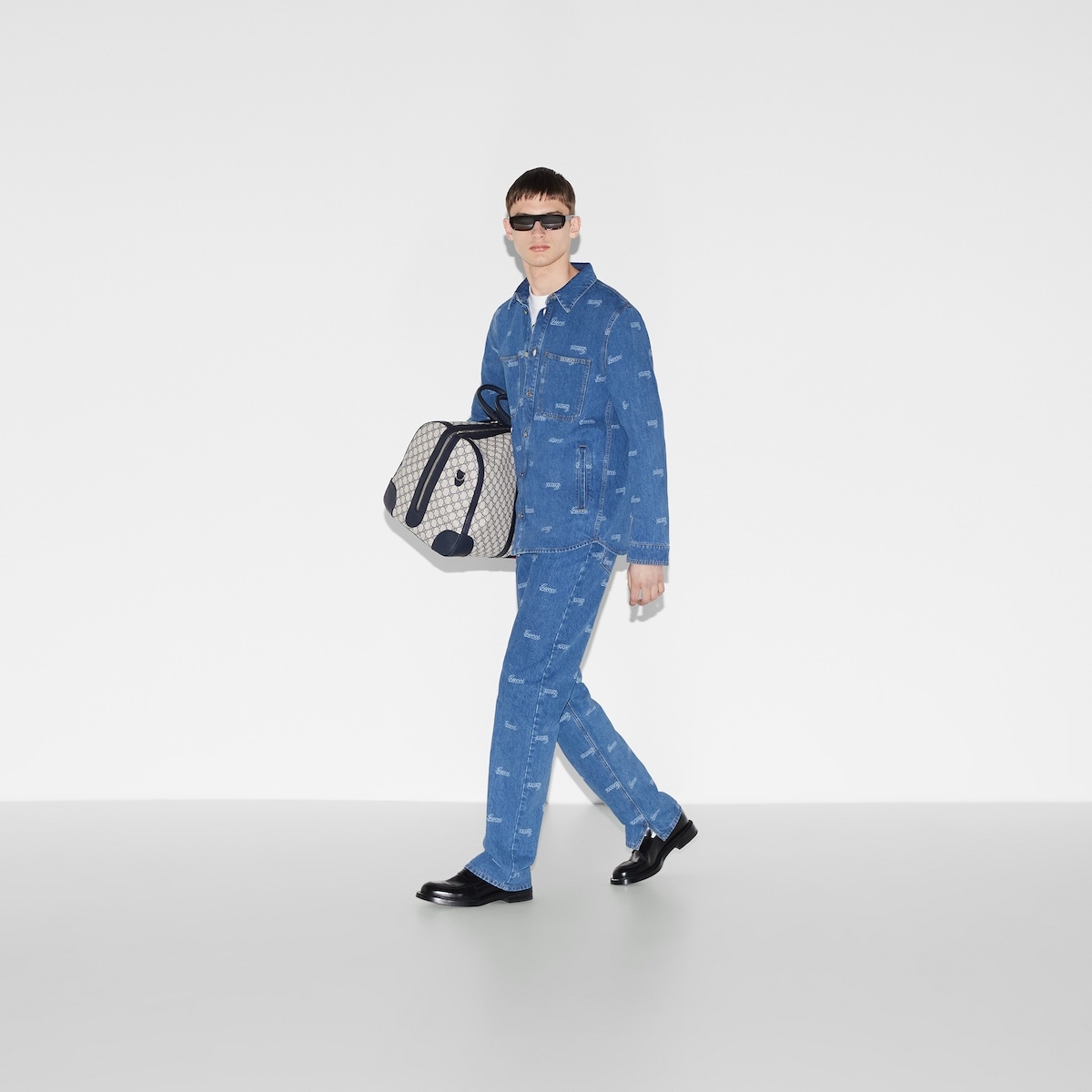 Denim pant with lasered Gucci detail - 6