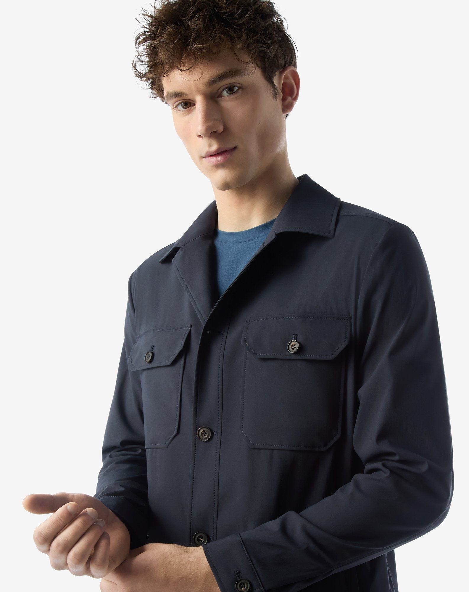 Dark blue technical wool overshirt - 4
