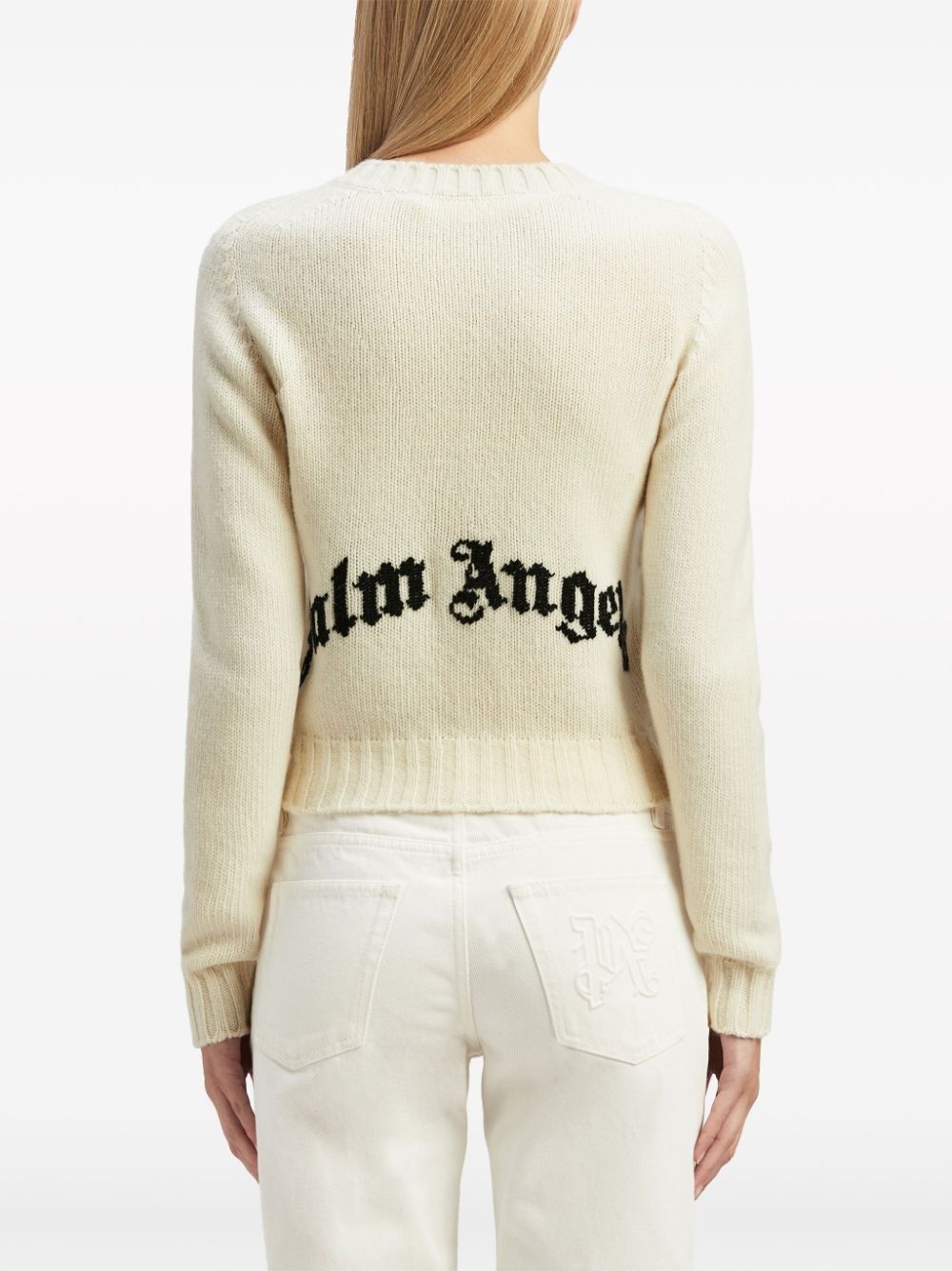 logo intarsia-knit wool-blend cardigan - 5
